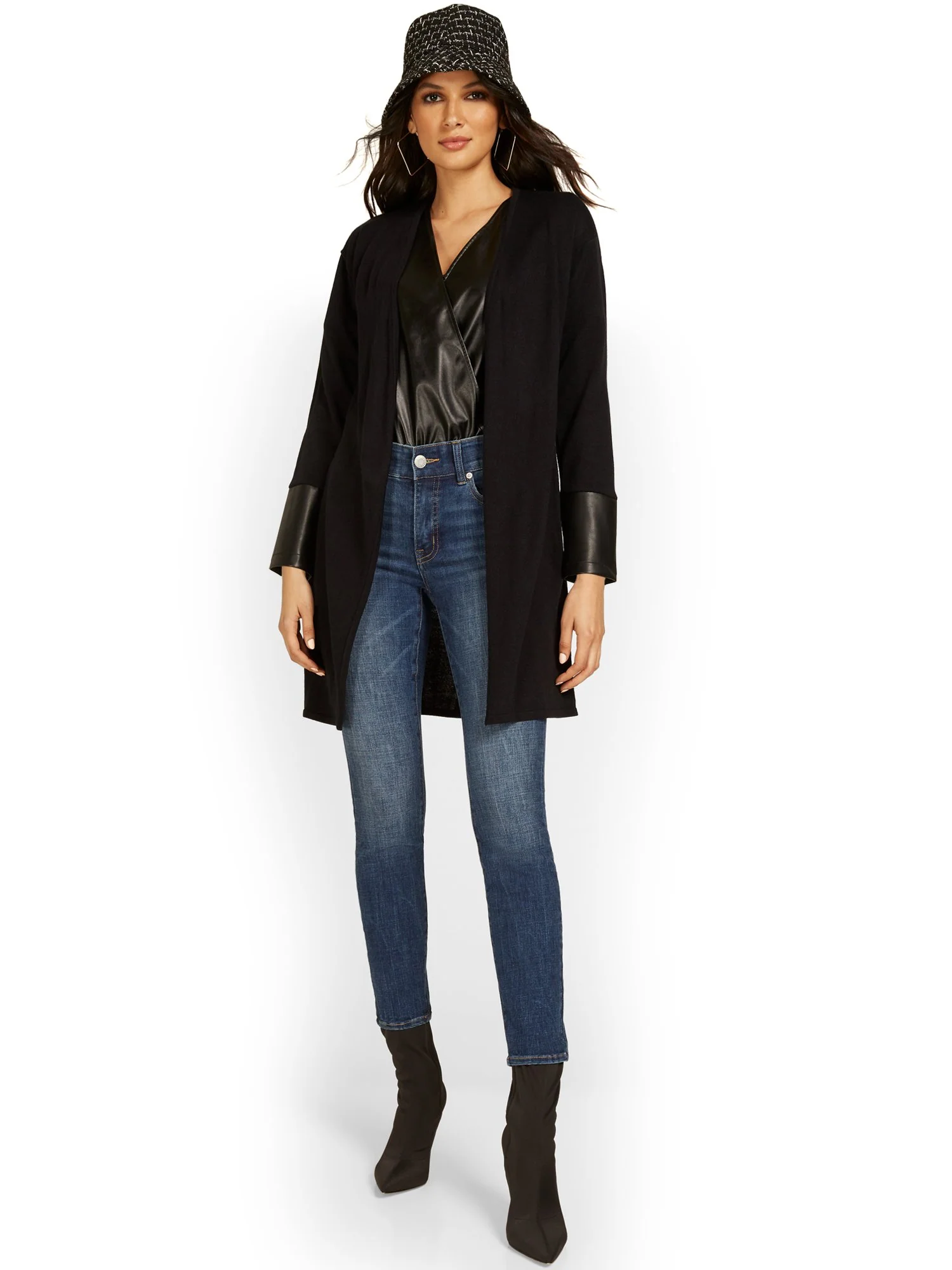 Faux-Leather Sleeve Duster - Image 2