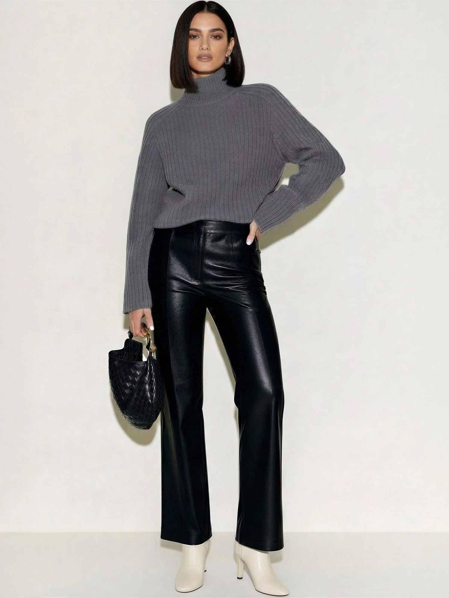 Faux Leather Slight Flare Bottom Pants