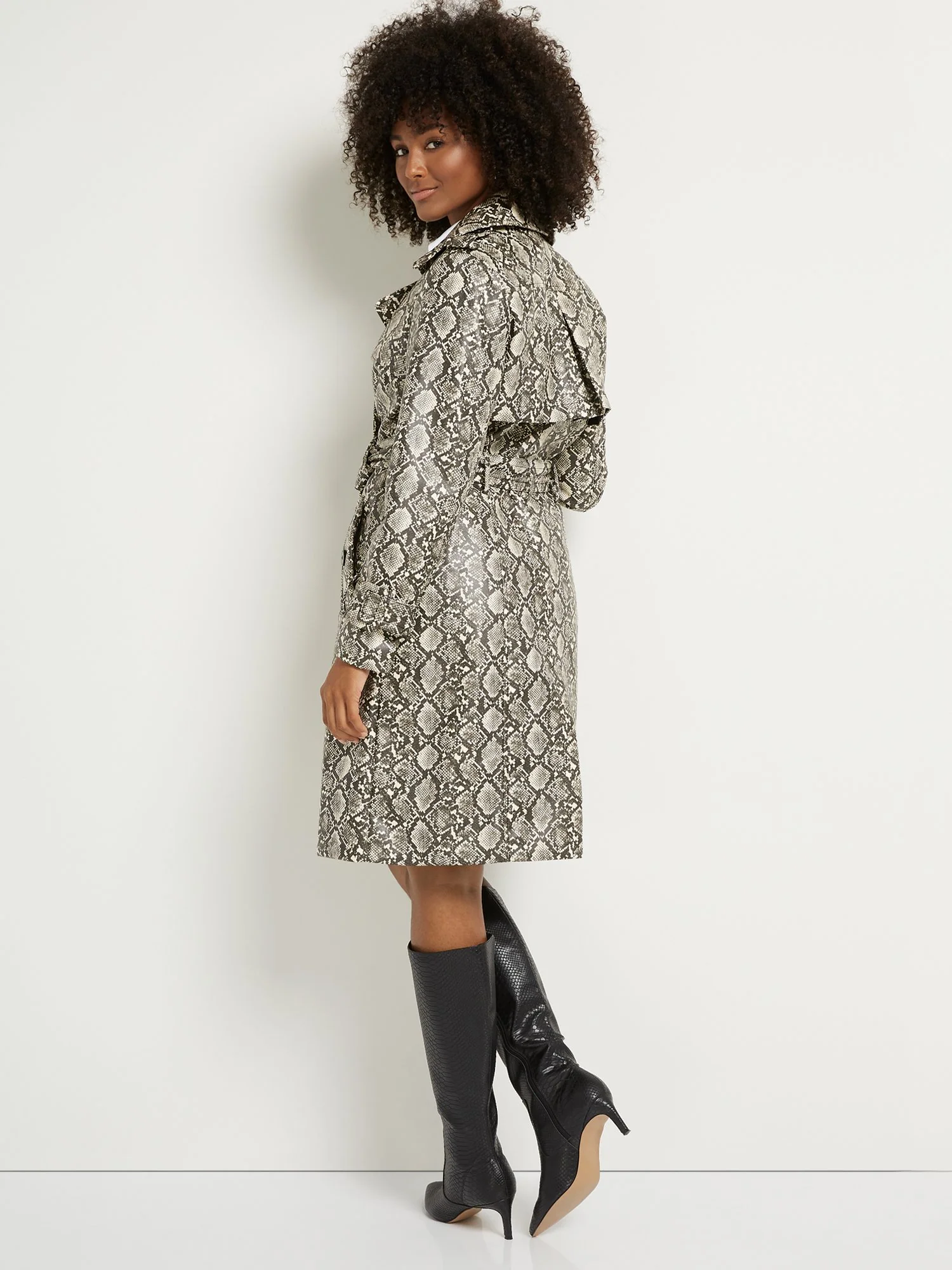 Faux-Leather Snake-Print Trench Coat - Image 3