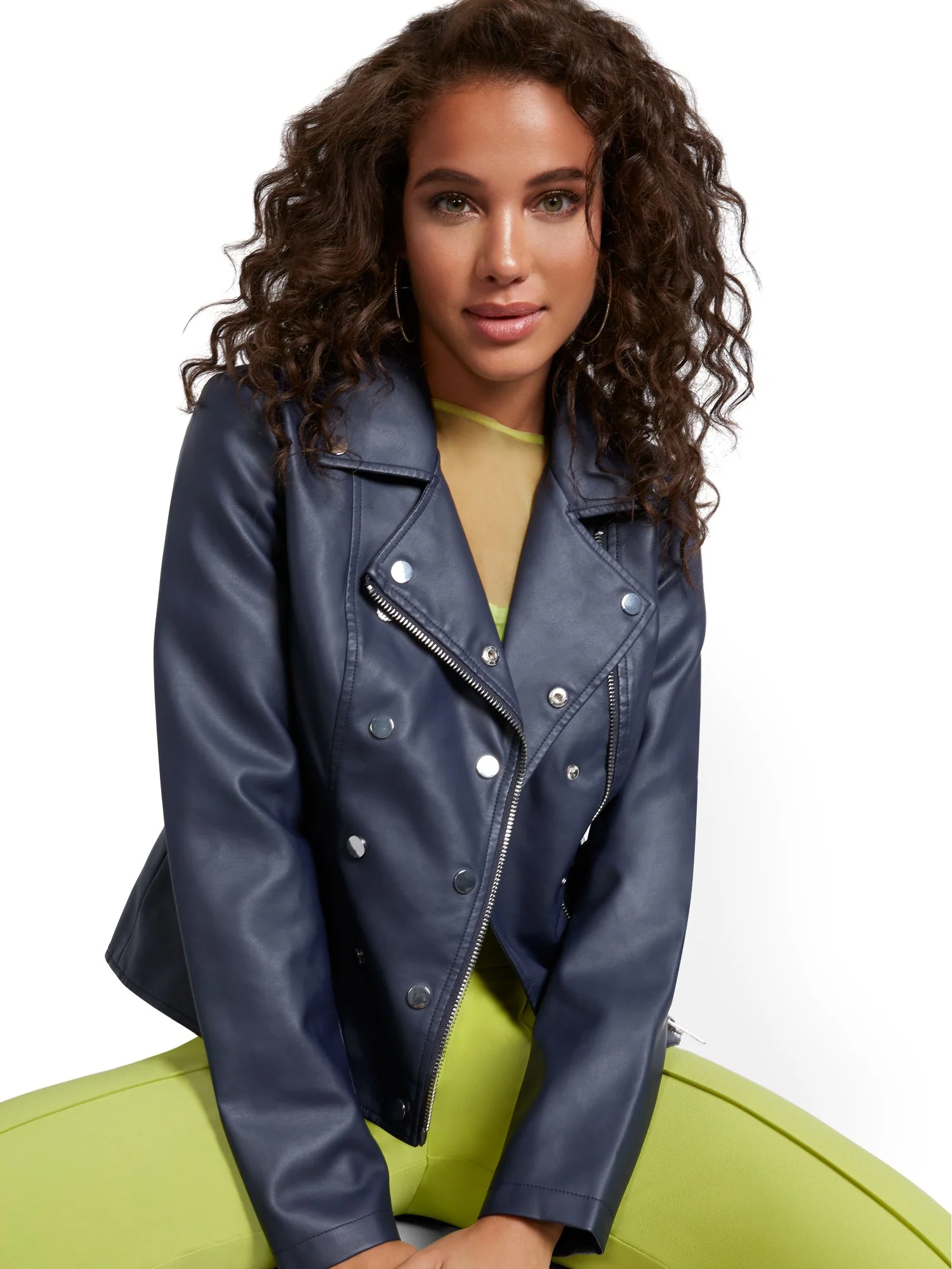 Faux-Leather Snap Moto Jacket