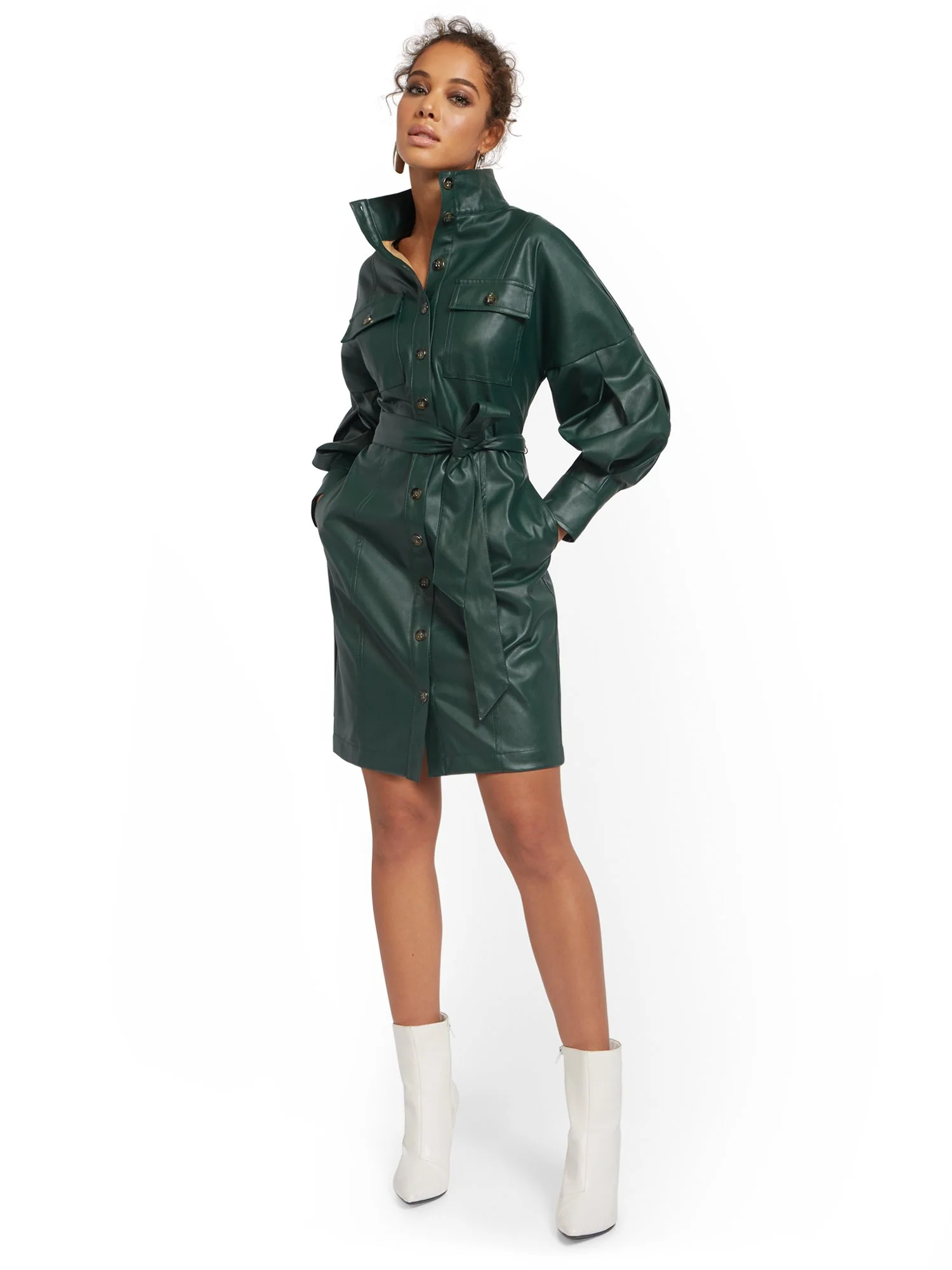 Faux-Leather Statement Sleeve Dress - Image 9