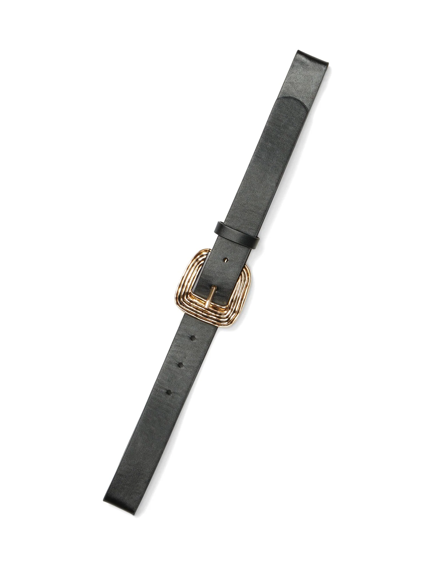 Faux-Leather Textured-Buckle Belt