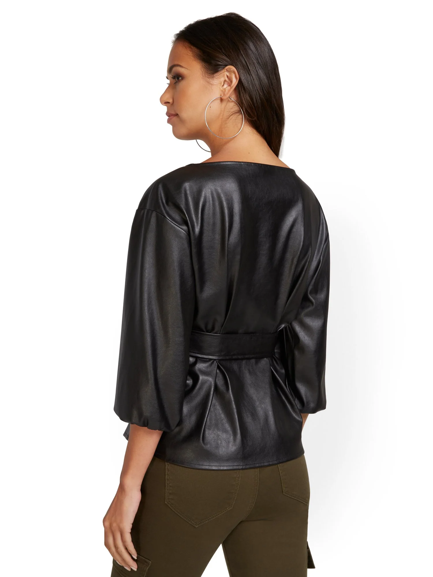 Faux-Leather Tie-Front Top - Image 3