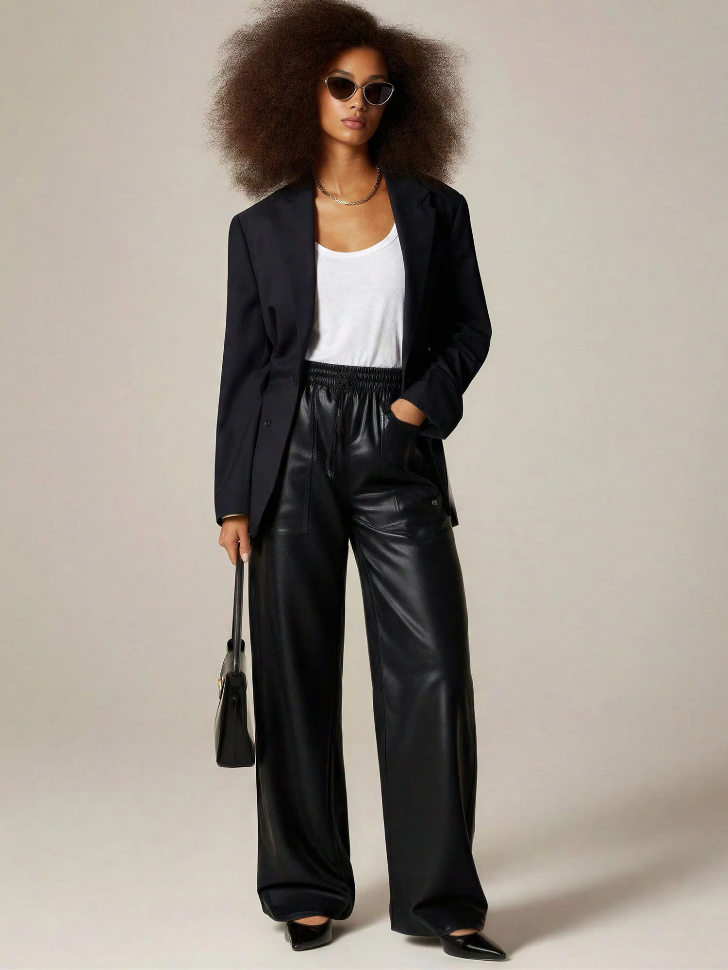 Faux Leather Tie Straight Leg Pants - Image 2