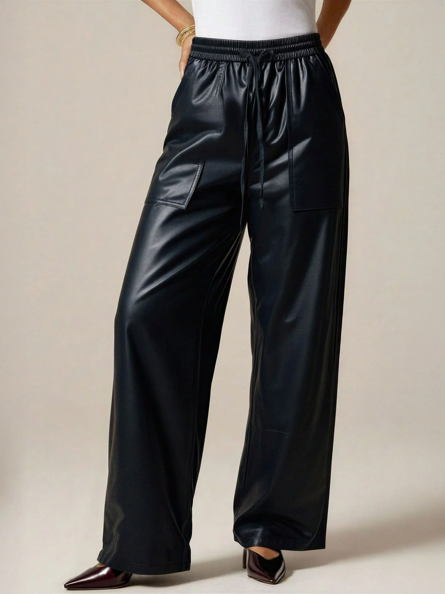 Faux Leather Tie Straight Leg Pants - Image 4