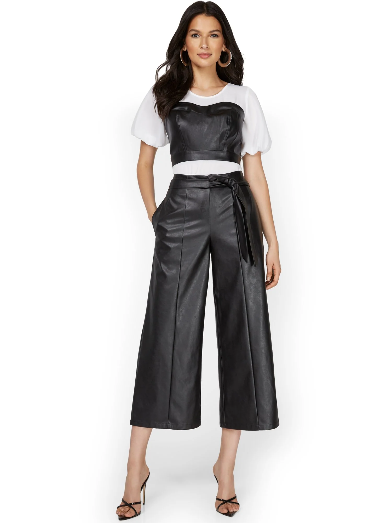 Faux-Leather Tie-Waist Wide-Leg Capri Pant - Image 4