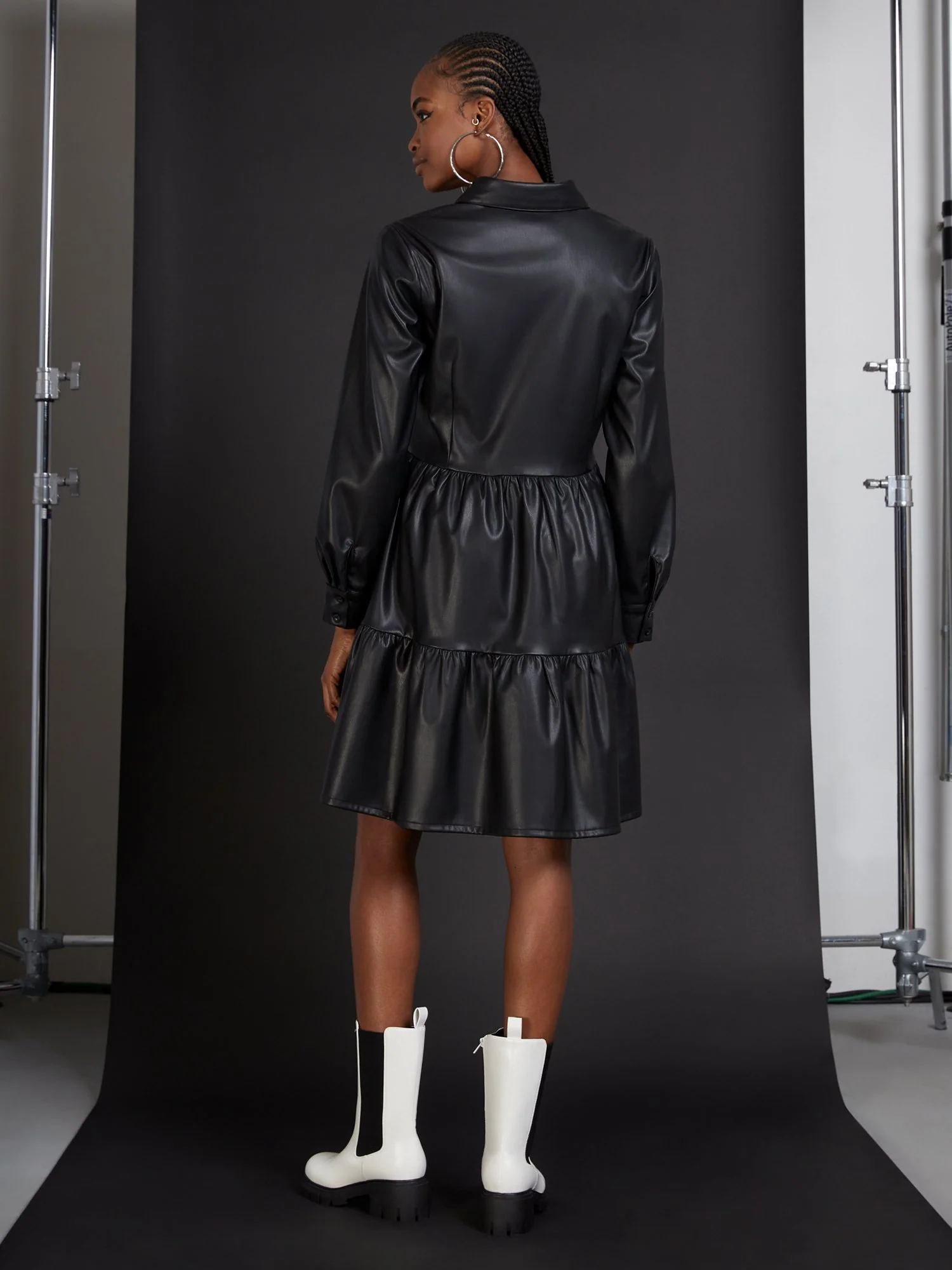 Faux-Leather Tiered Dress - Image 3