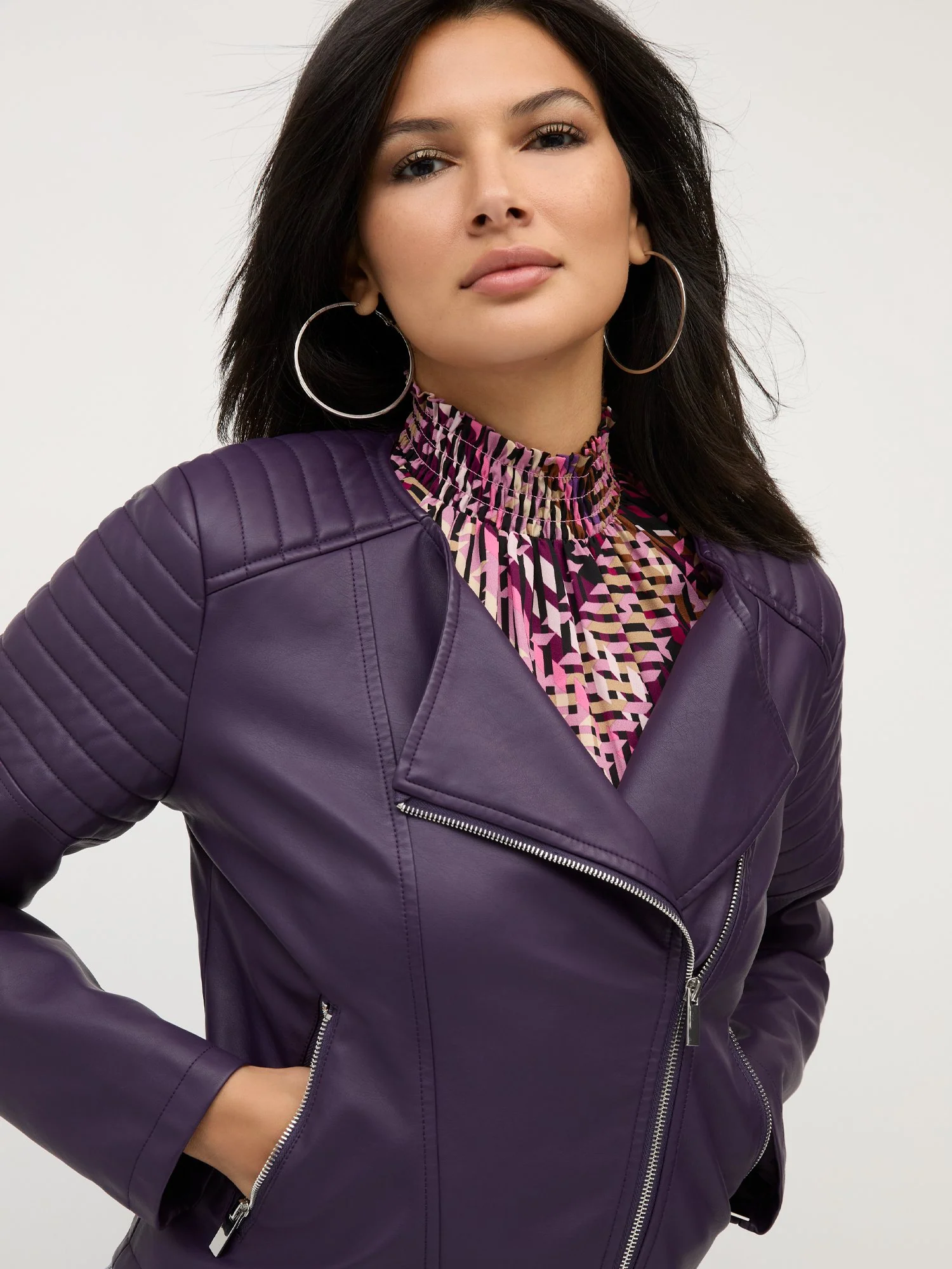 Faux-Leather Trapunto-Quilted Collarless Jacket - Image 10