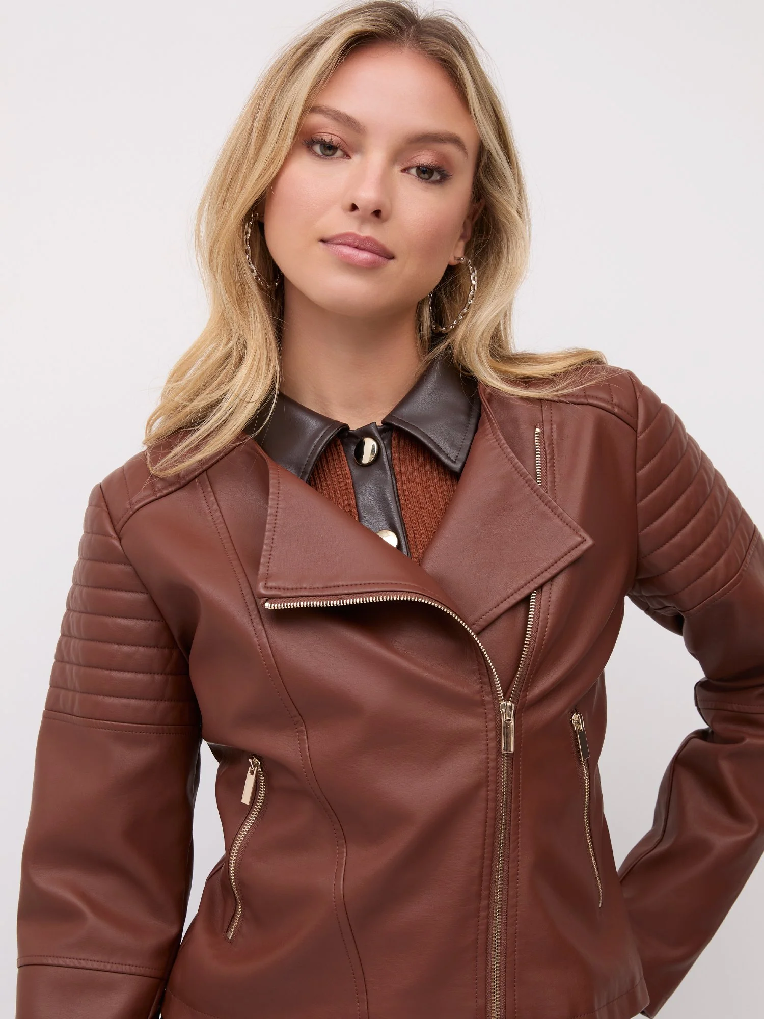 Faux-Leather Trapunto-Quilted Collarless Jacket - Image 7