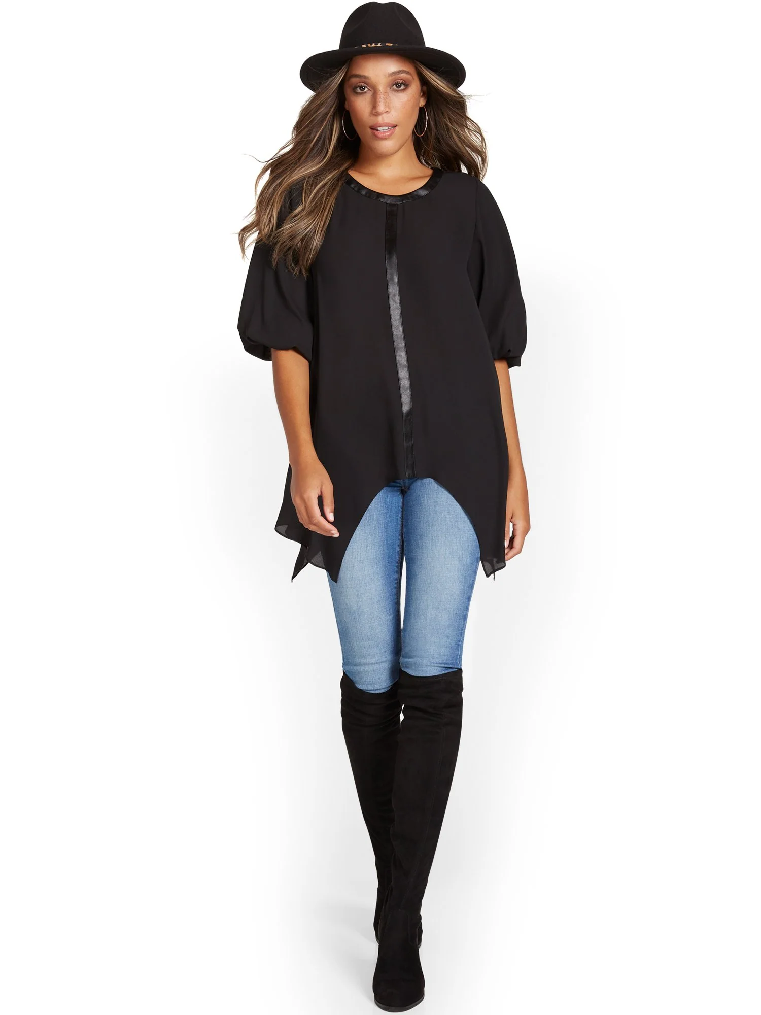 Faux-Leather-Trim Sharkbite Top - Image 2