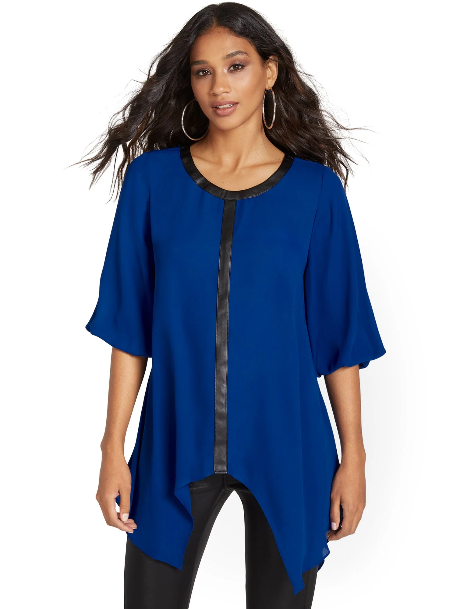Faux-Leather-Trim Sharkbite Top - Image 6