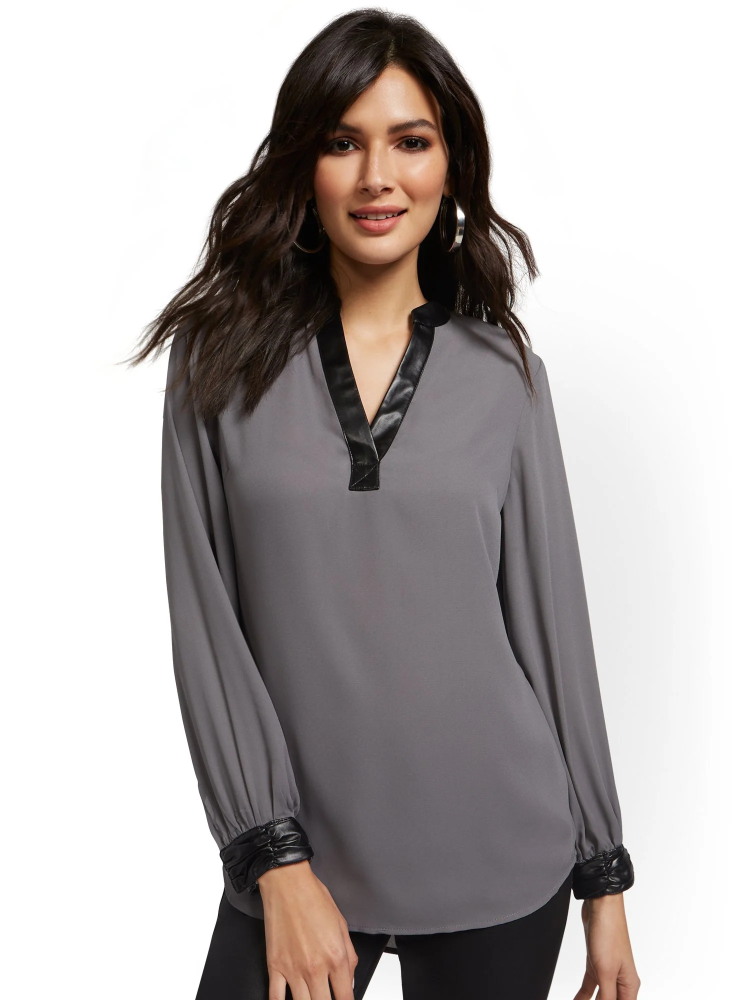 Faux-Leather Trim Tunic Top - Image 12