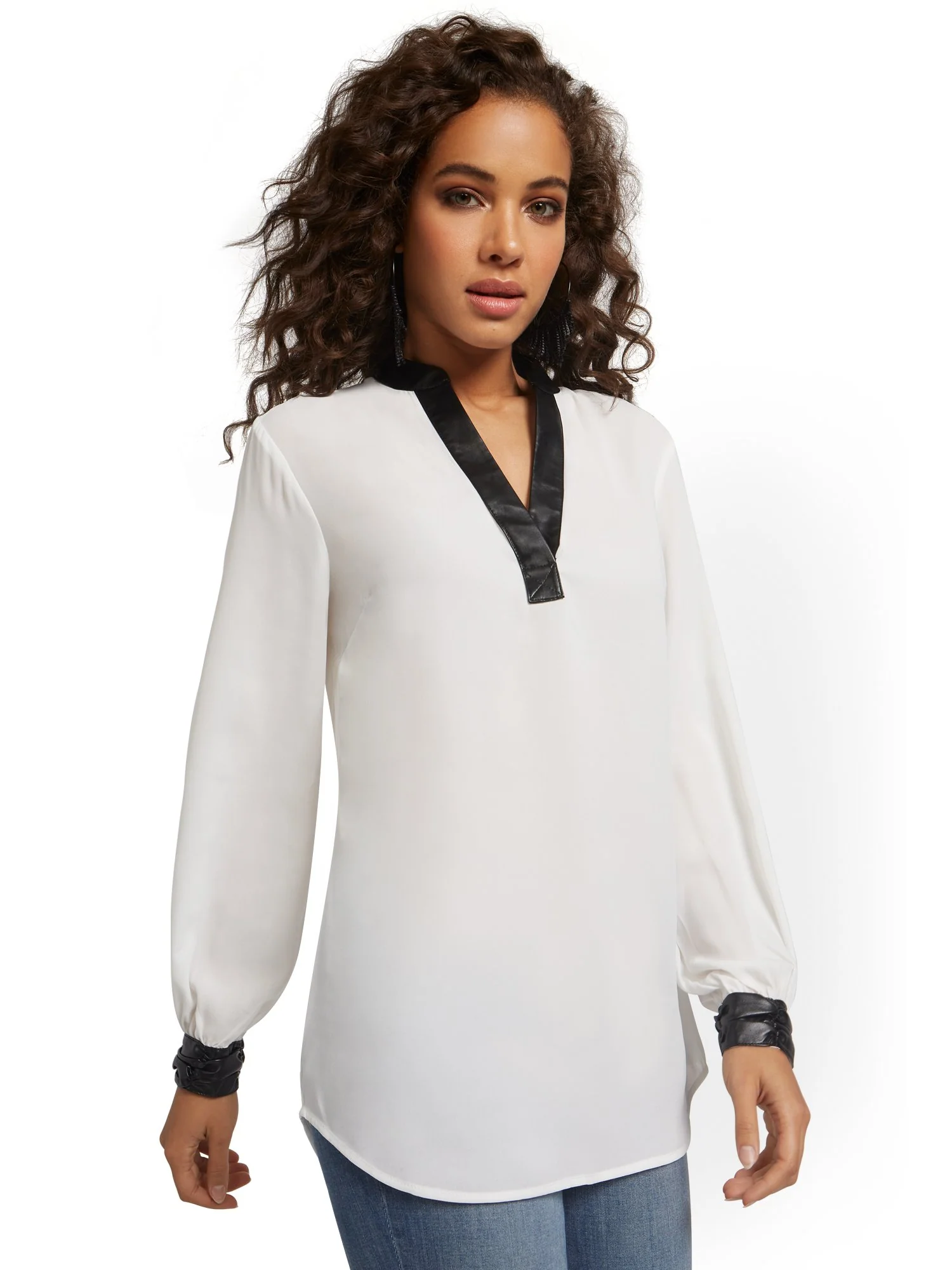 Faux-Leather Trim Tunic Top - Image 19
