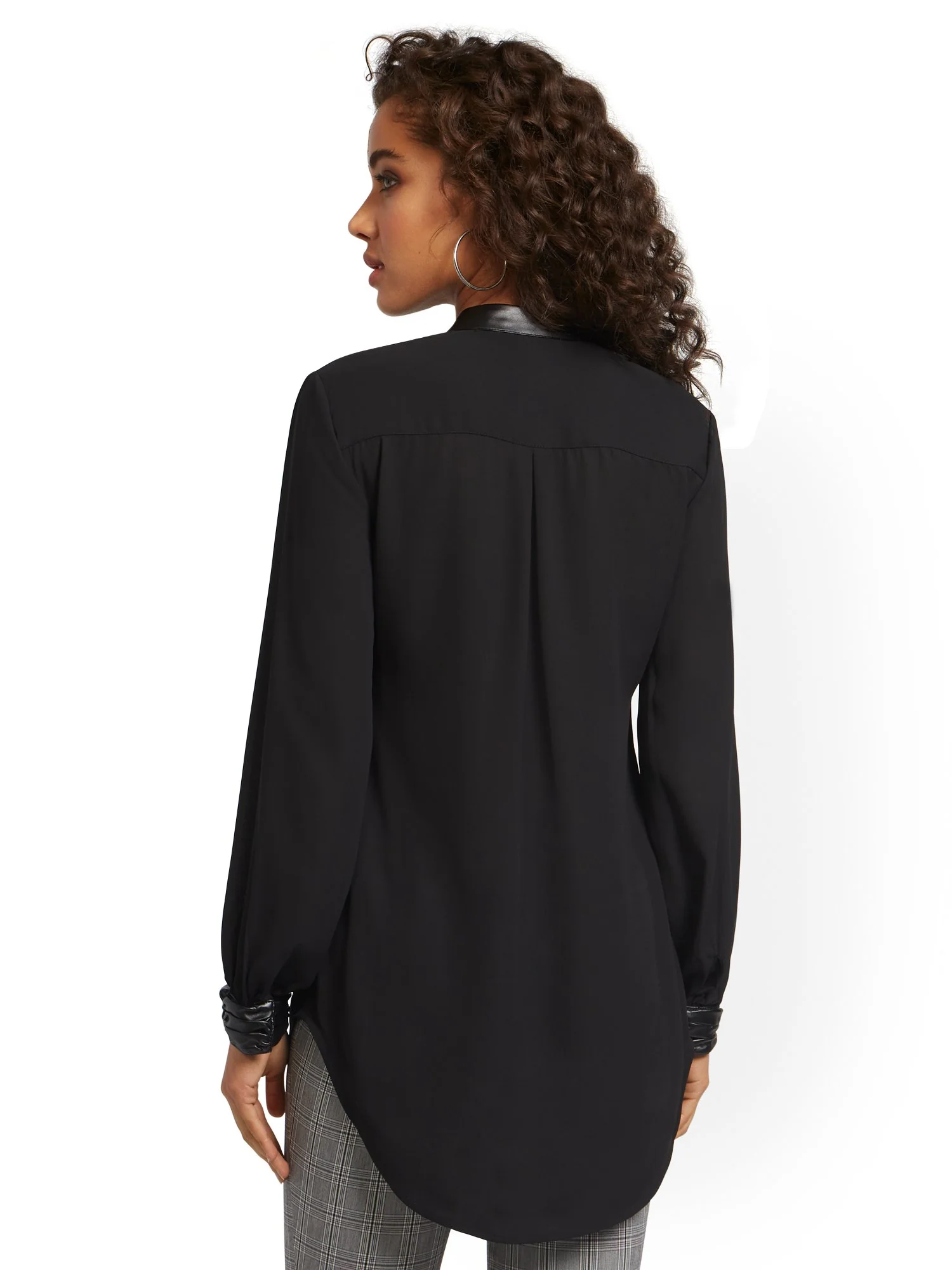 Faux-Leather Trim Tunic Top - Image 3