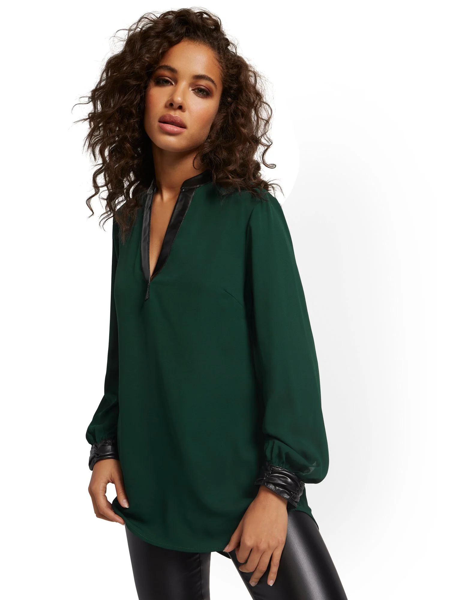 Faux-Leather Trim Tunic Top - Image 8