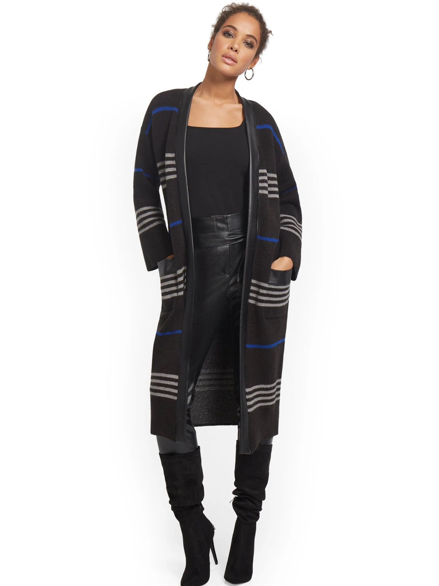 Faux-Leather Trimmed Coatigan