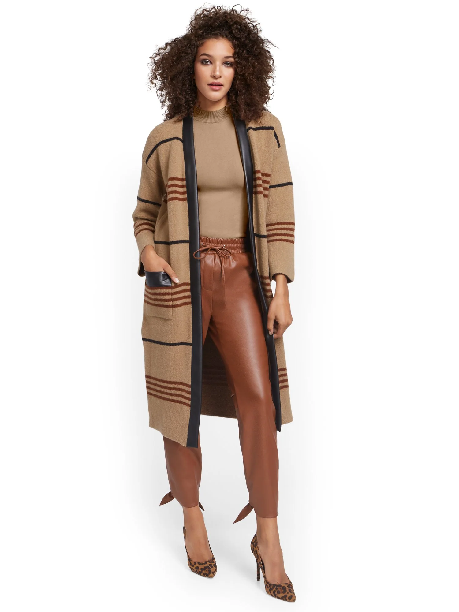 Faux-Leather Trimmed Coatigan - Image 5