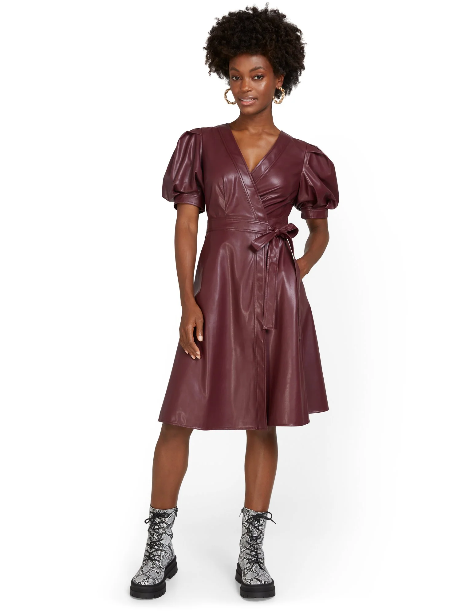 Faux-Leather Wrap Dress - Image 5