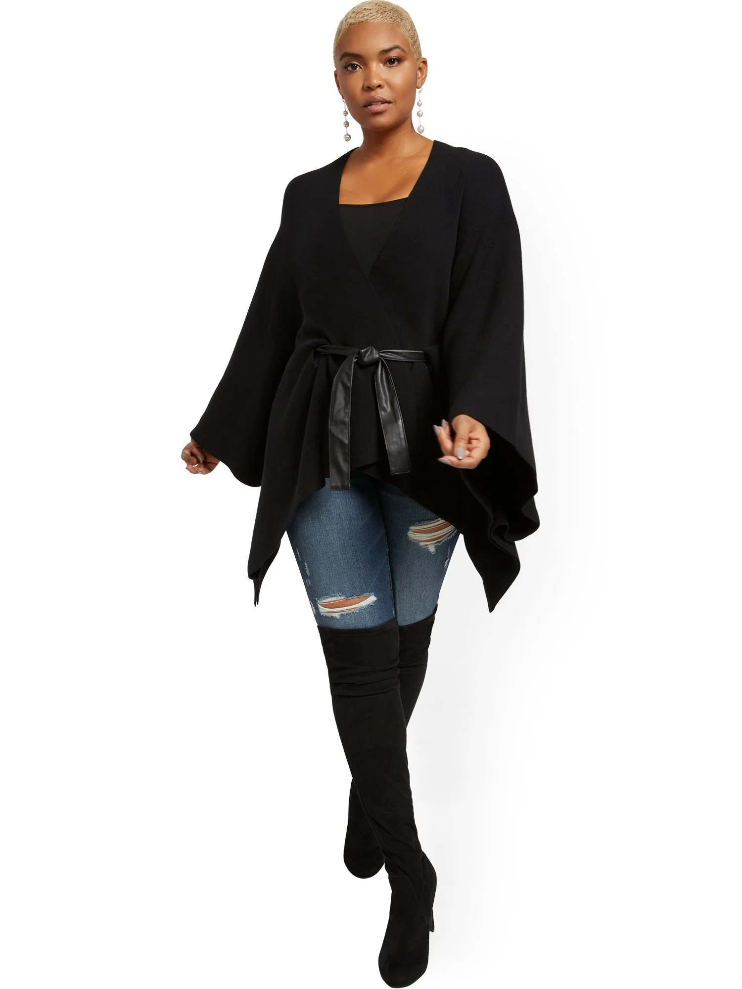 Faux-Leather Wrap Poncho - Image 2