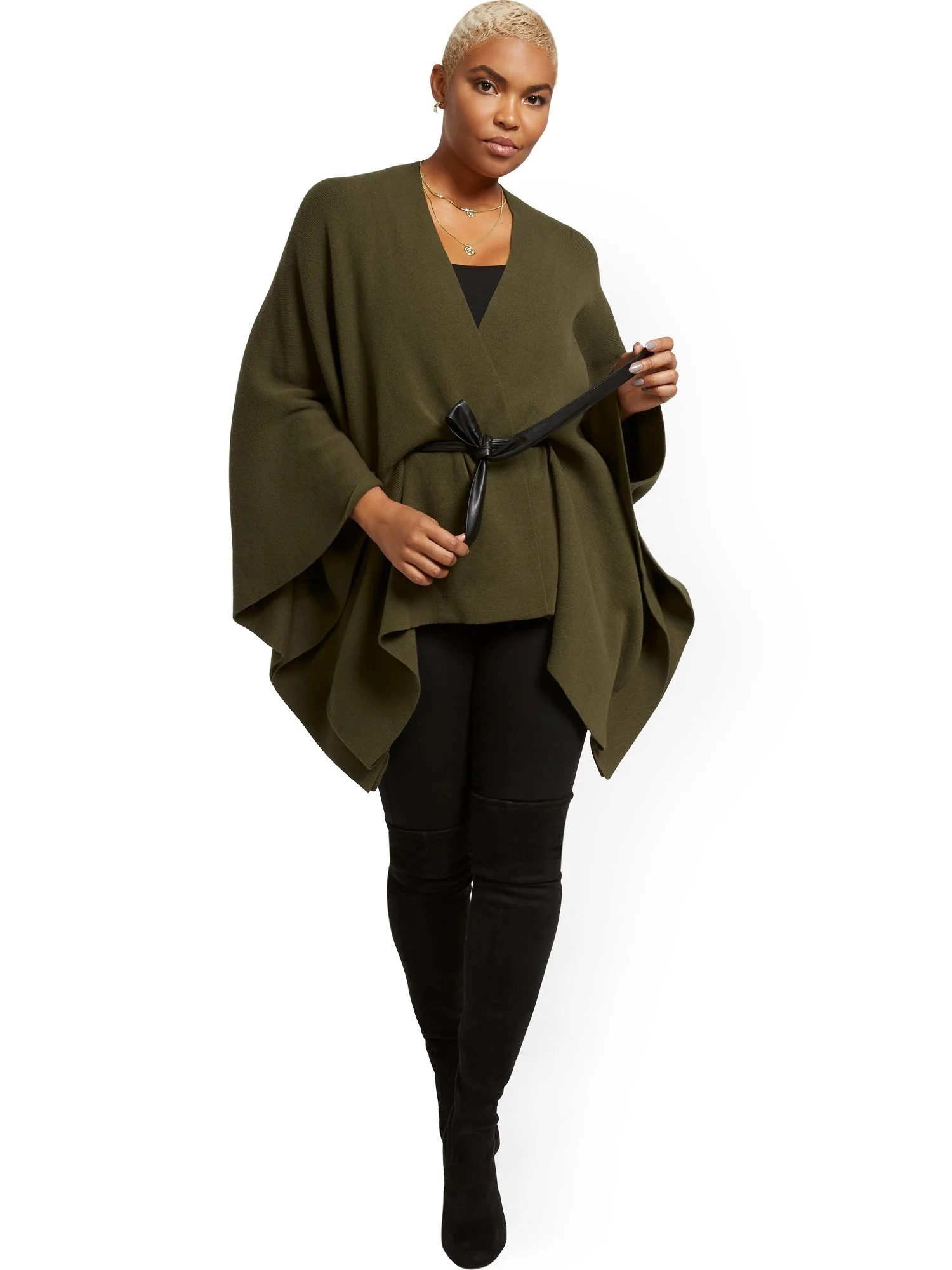 Faux-Leather Wrap Poncho - Image 6
