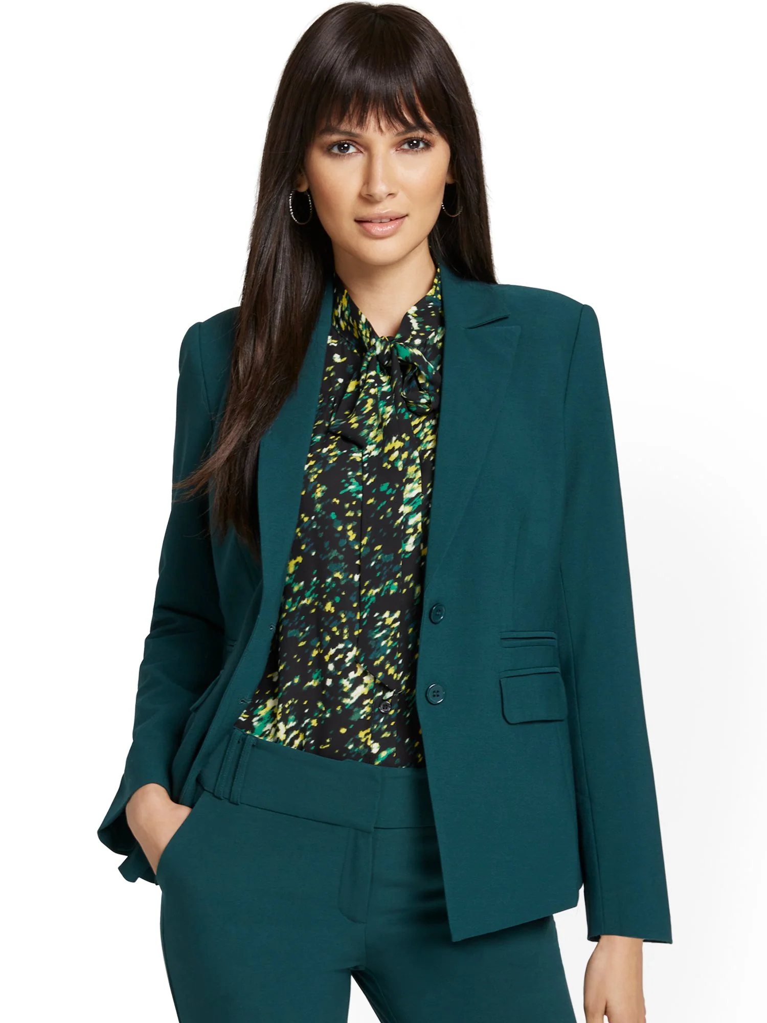 Faux-Pocket Button-Front Blazer - Essential Stretch - Image 13