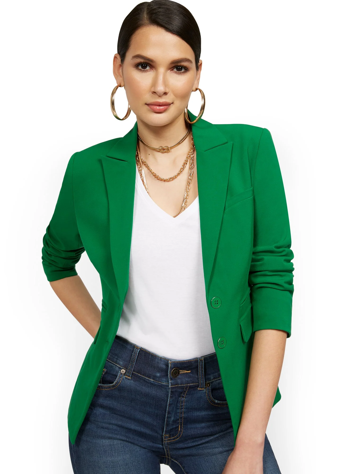 Faux-Pocket Button-Front Blazer - Essential Stretch - Image 18