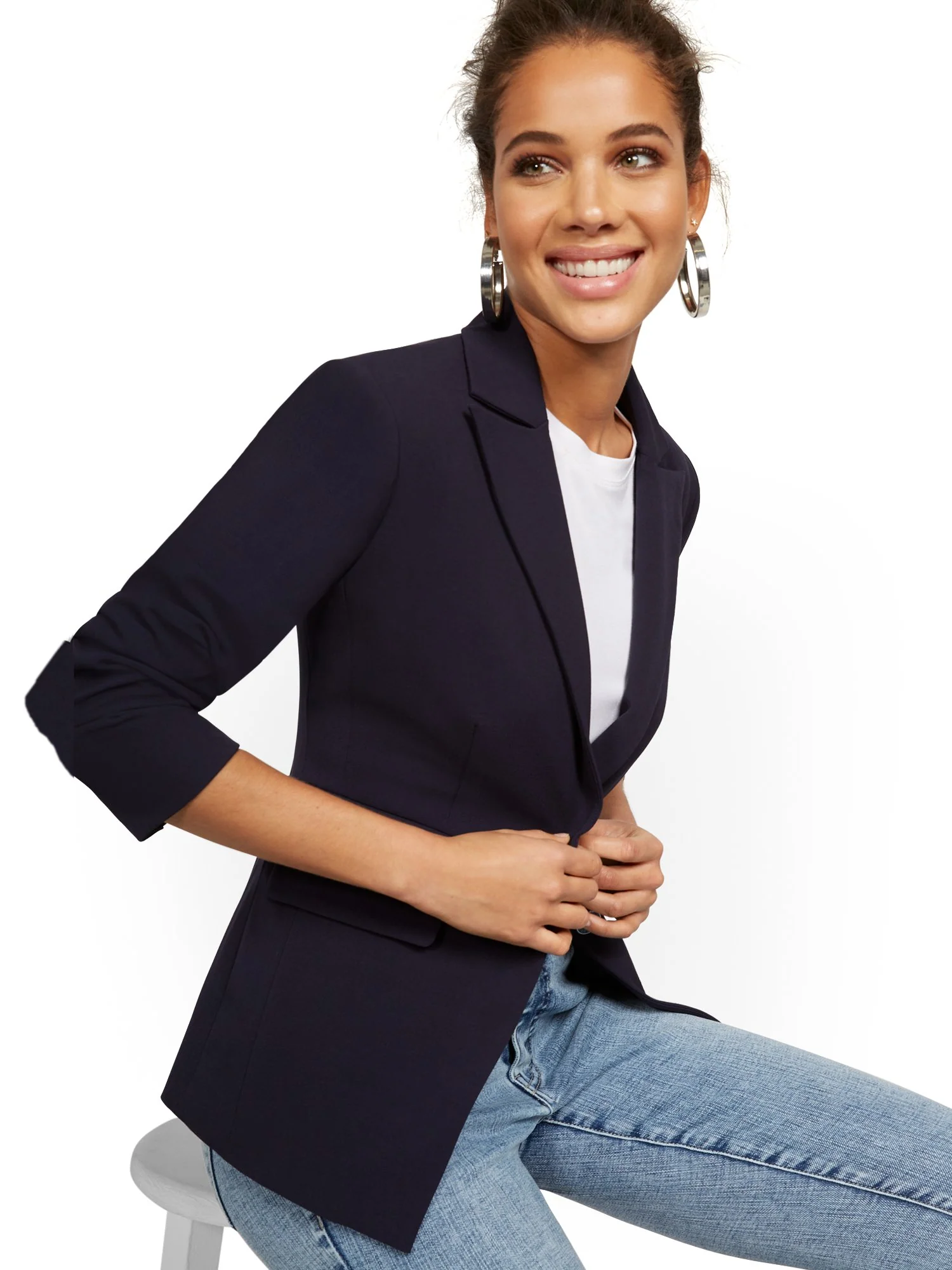 Faux-Pocket Button-Front Blazer - Essential Stretch - Image 29