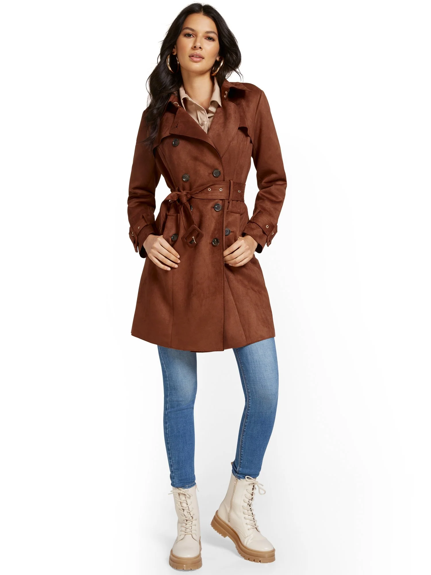 Faux-Suede Belted Trenchcoat - Image 4