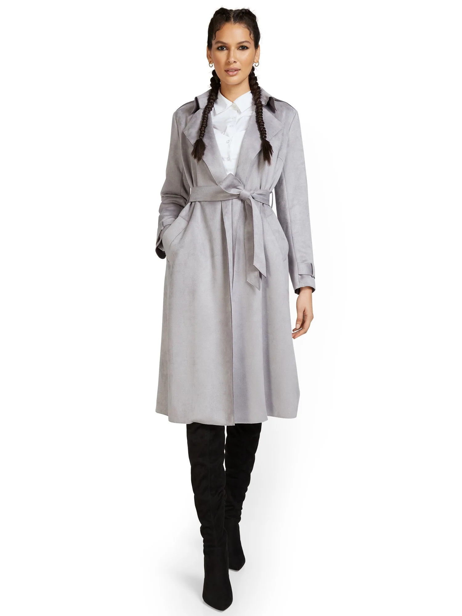 Faux-Suede Flyaway Trenchcoat - Image 4