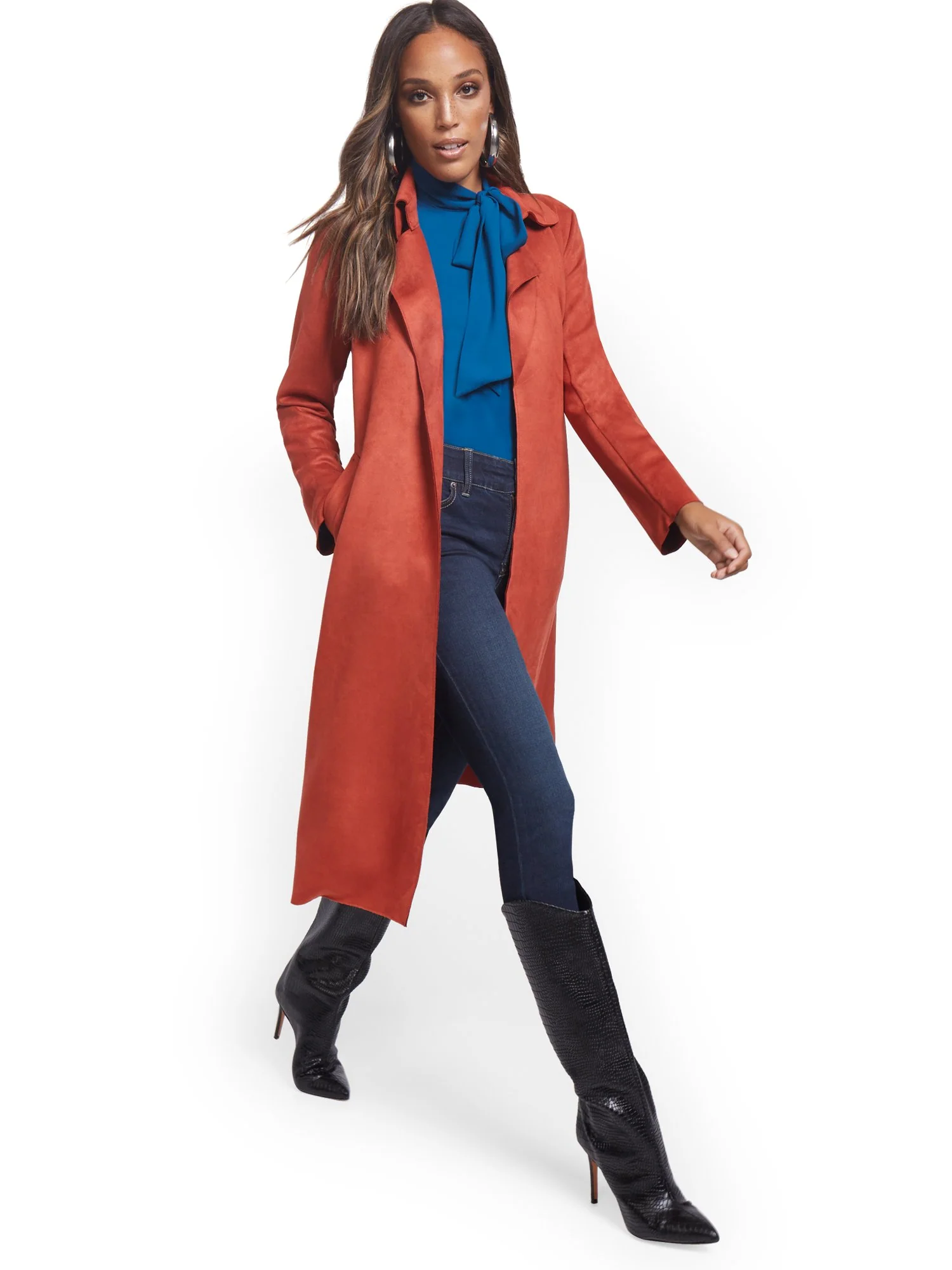 Faux-Suede Wrap Trenchcoat - Image 13