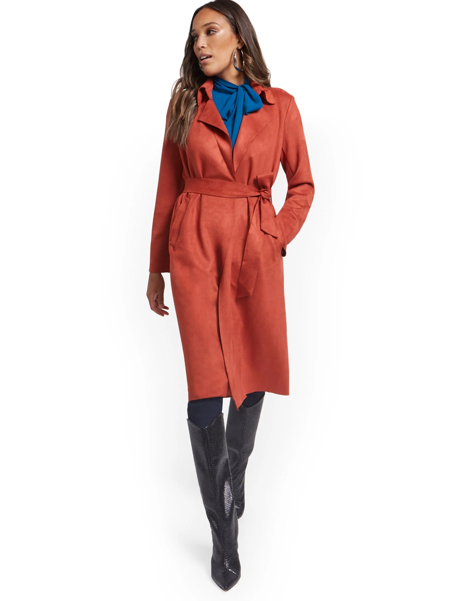 Faux-Suede Wrap Trenchcoat - Image 15
