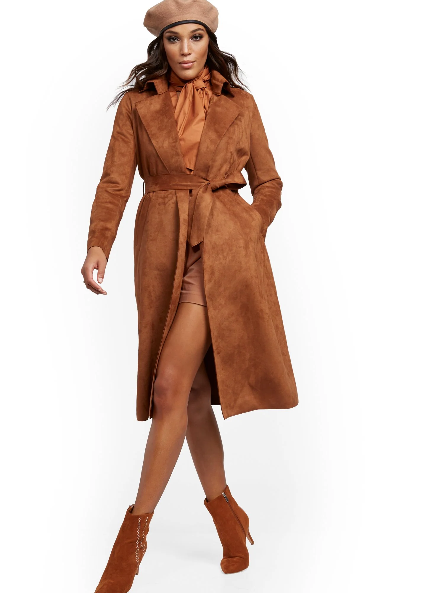 Faux-Suede Wrap Trenchcoat - Image 9