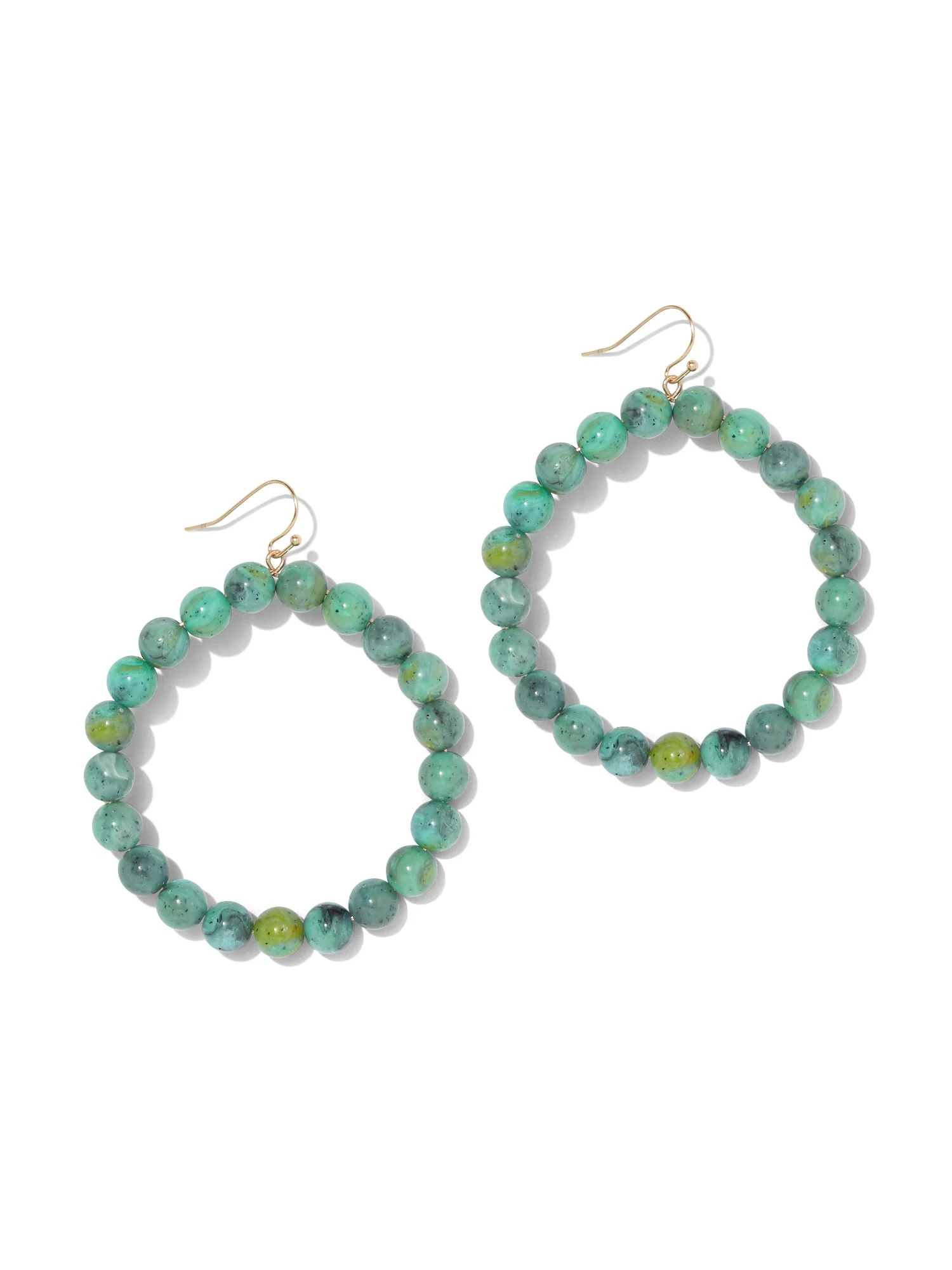 Faux-Turquoise Beaded Hoop Drop Earring