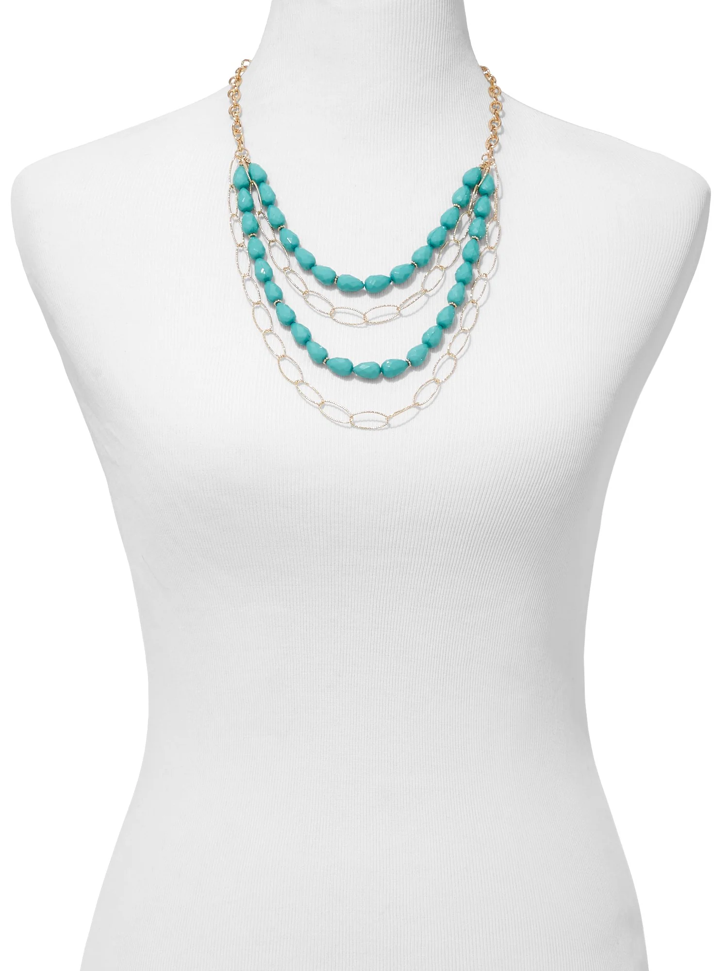 Faux-Turquoise Layered Link Necklace - Image 2