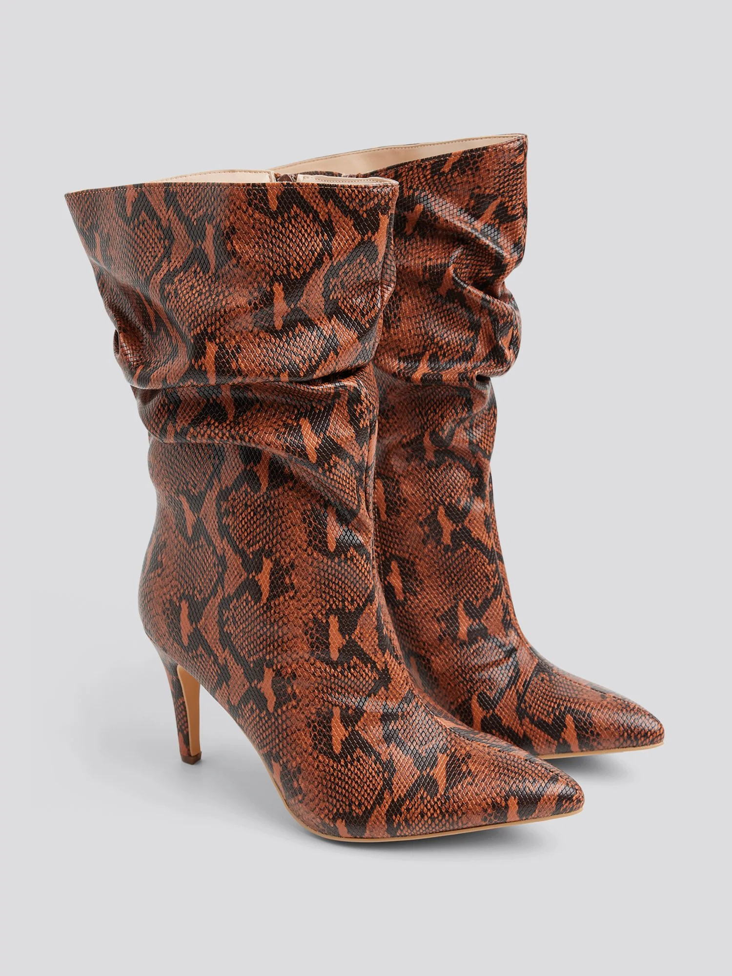 Fawn Snake Print Mid Wide Calf Slouch Boots - Image 3