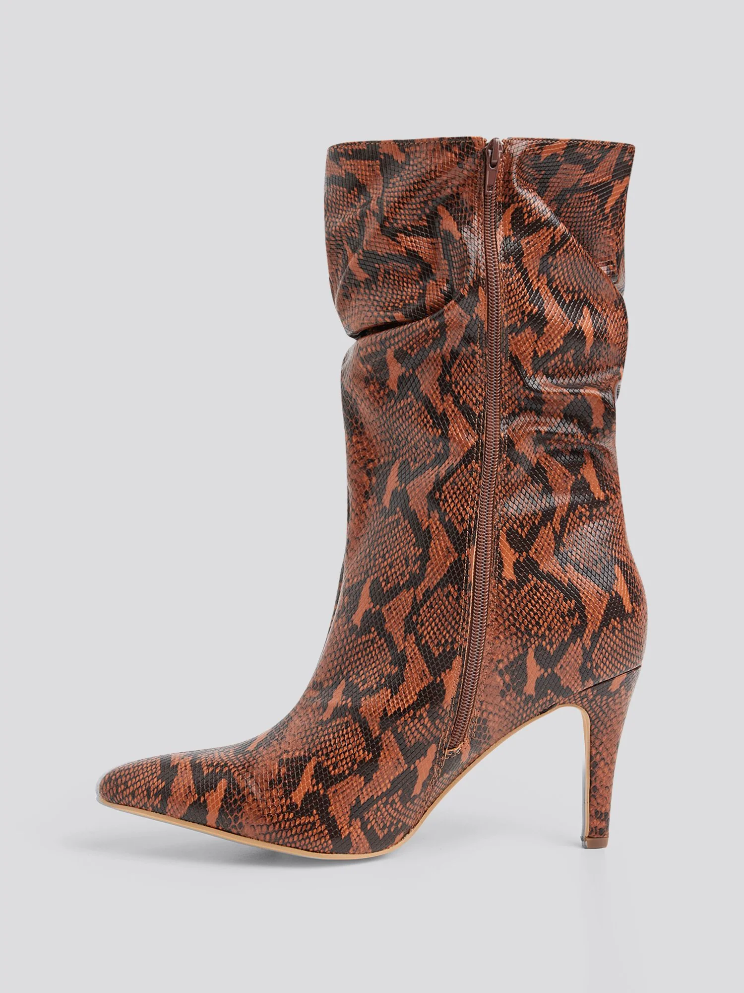 Fawn Snake Print Mid Wide Calf Slouch Boots - Image 5
