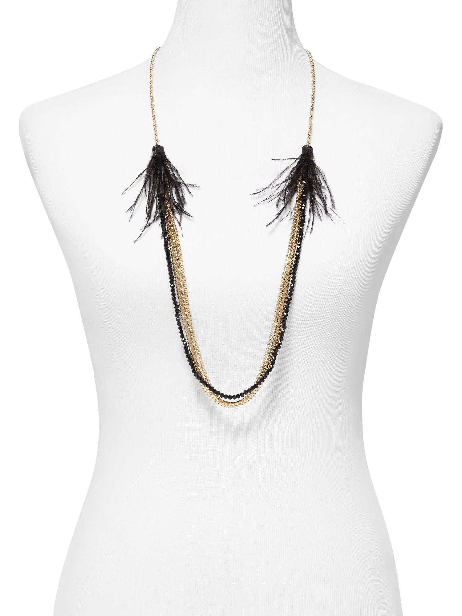 Feather-Accent Beaded Layered Necklace - Image 2