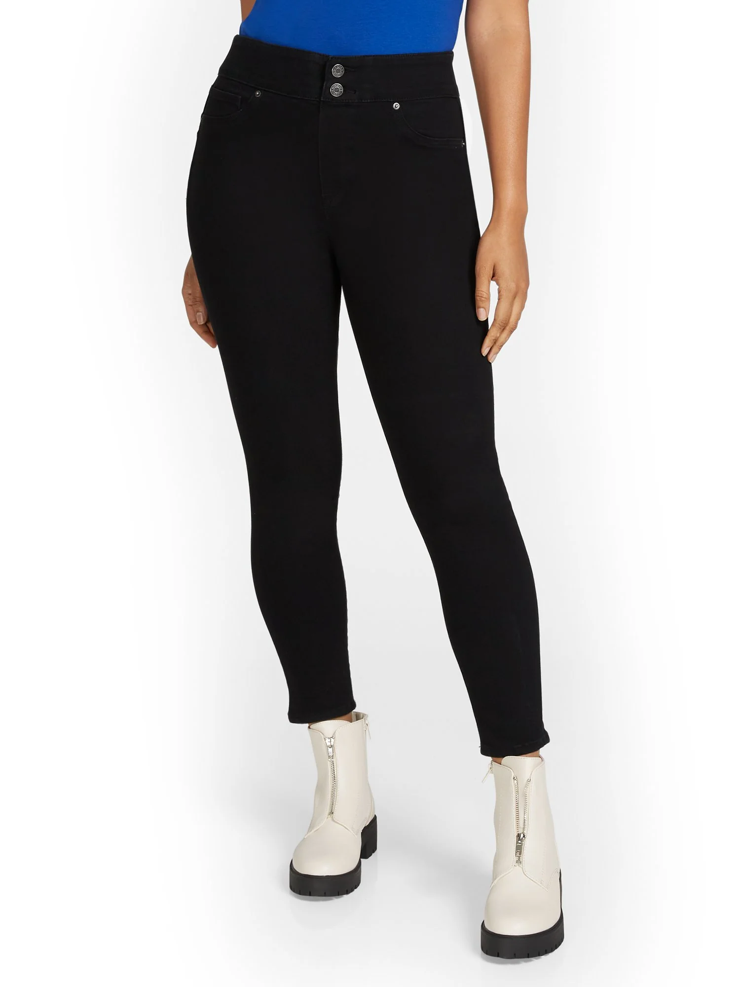 Feel Good High-Waisted No-Gap Pull-On Super-Skinny Jeans - Black - Image 2