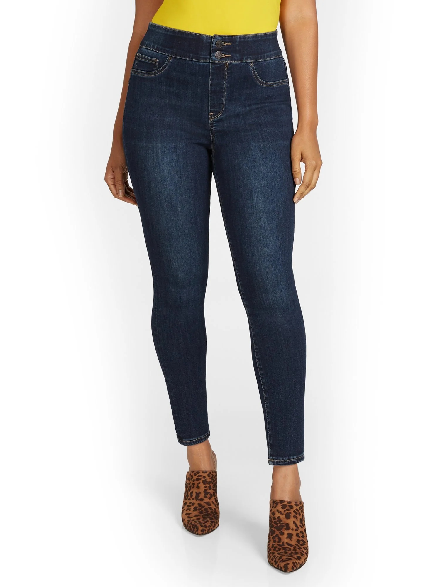 Feel Good High-Waisted No-Gap Pull-On Super-Skinny Jeans - Dark Blue Wash - Image 2