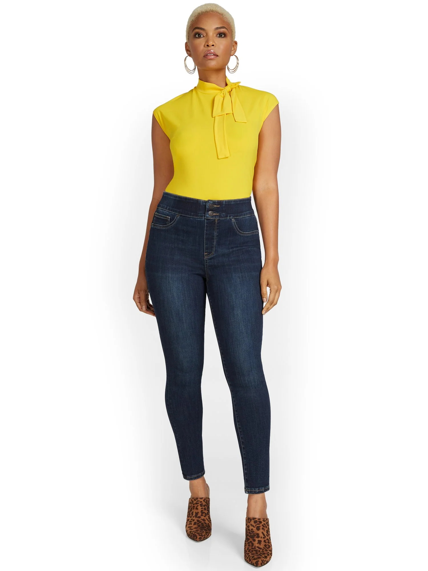 Feel Good High-Waisted No-Gap Pull-On Super-Skinny Jeans - Dark Blue Wash - Image 6