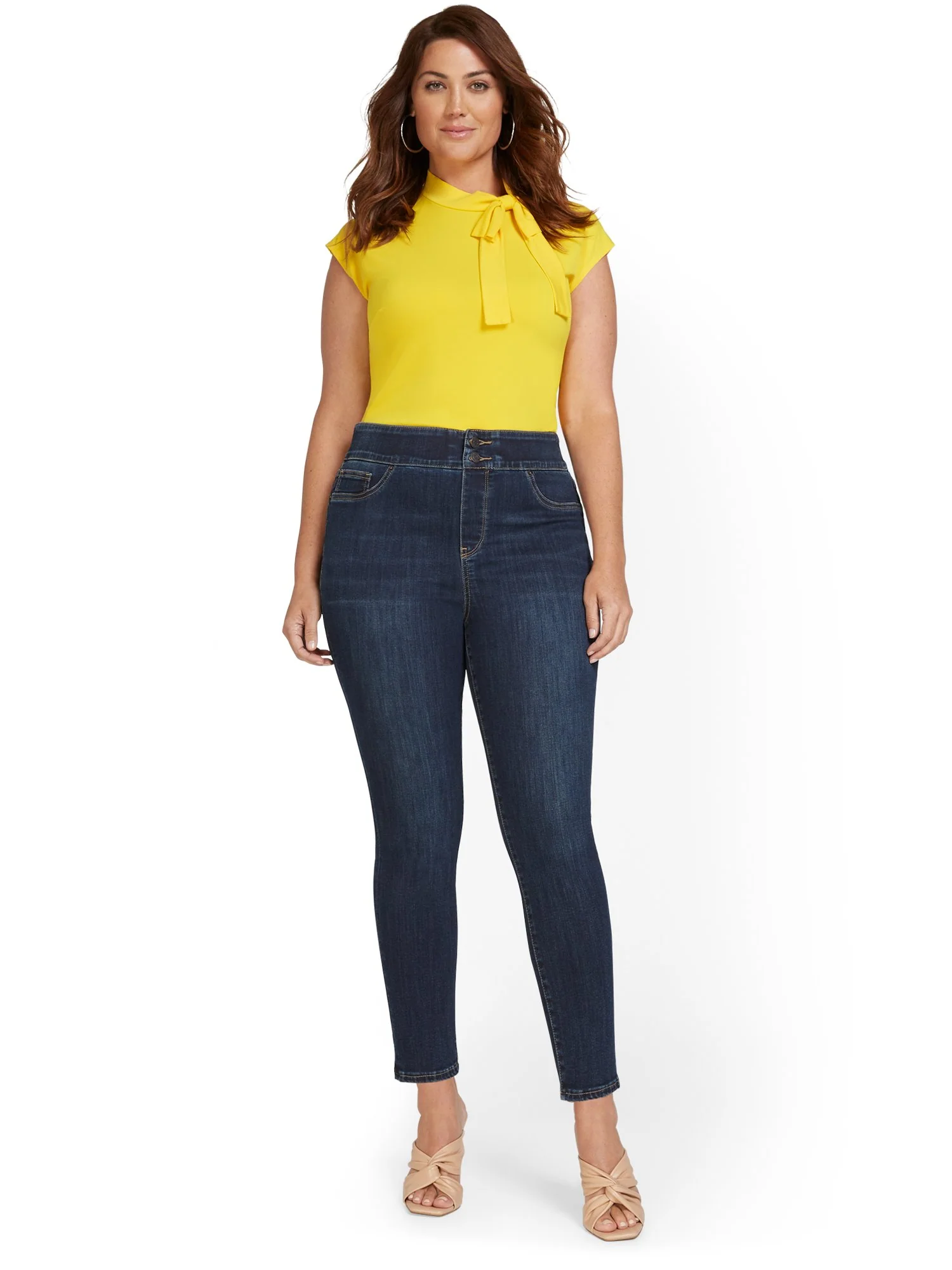 Feel Good High-Waisted No-Gap Pull-On Super-Skinny Jeans - Dark Blue Wash - Image 7