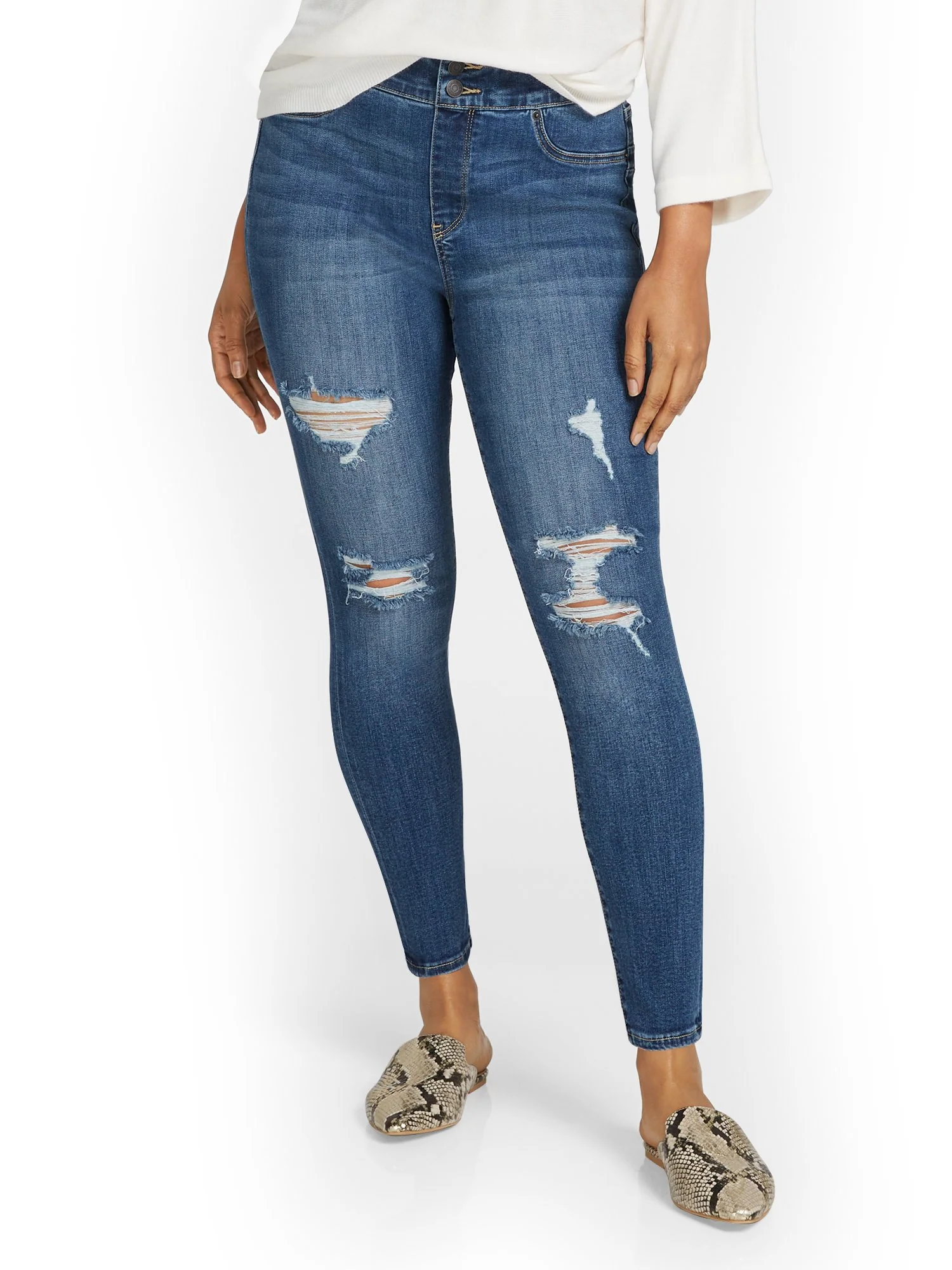 Feel Good High-Waisted No-Gap Pull-On Super-Skinny Jeans - Medium Blue Wash - Image 2