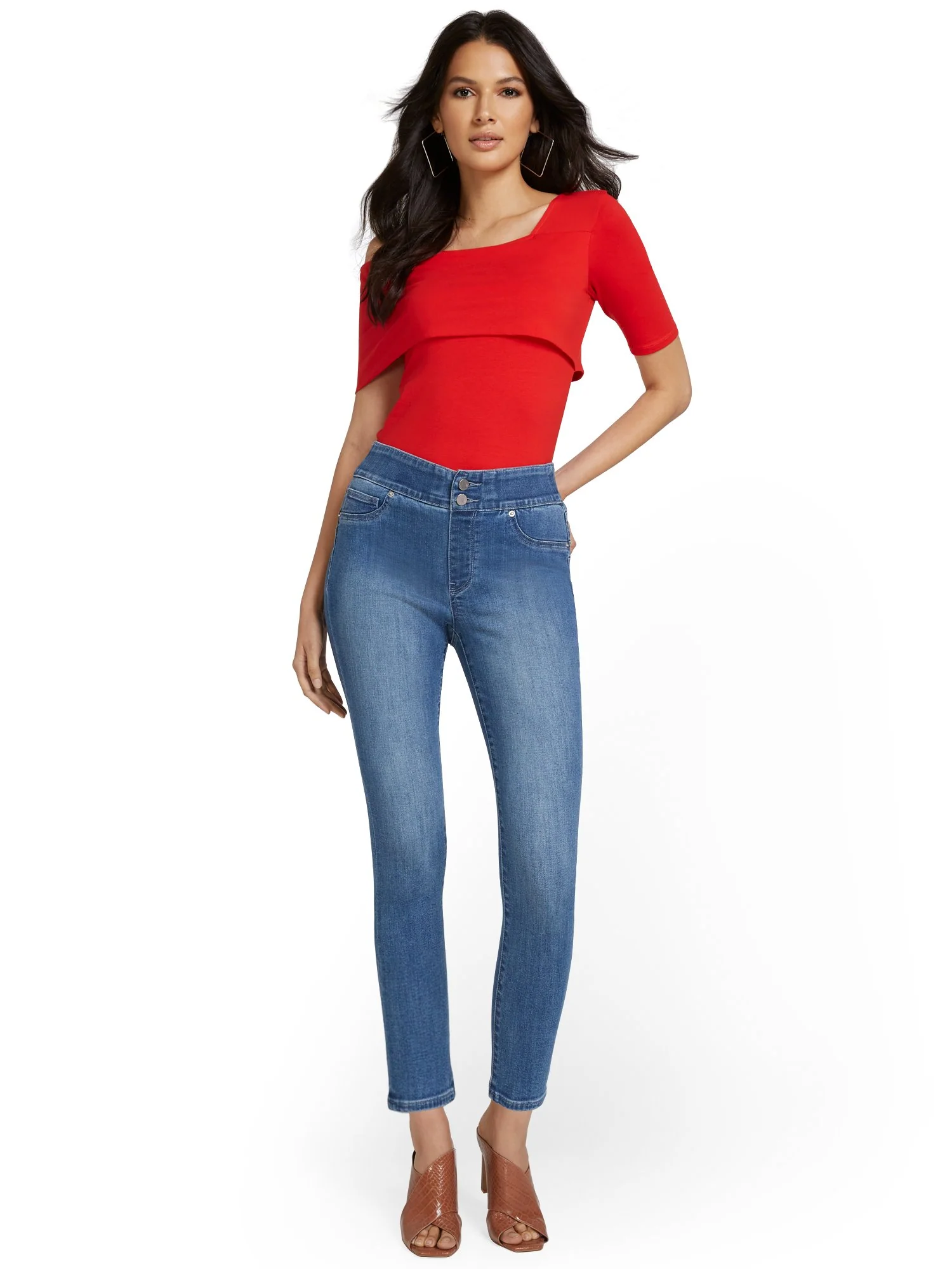 Feel Good High-Waisted No-Gap Pull-On Super-Skinny Jeans - Medium Blue Wash - Image 6