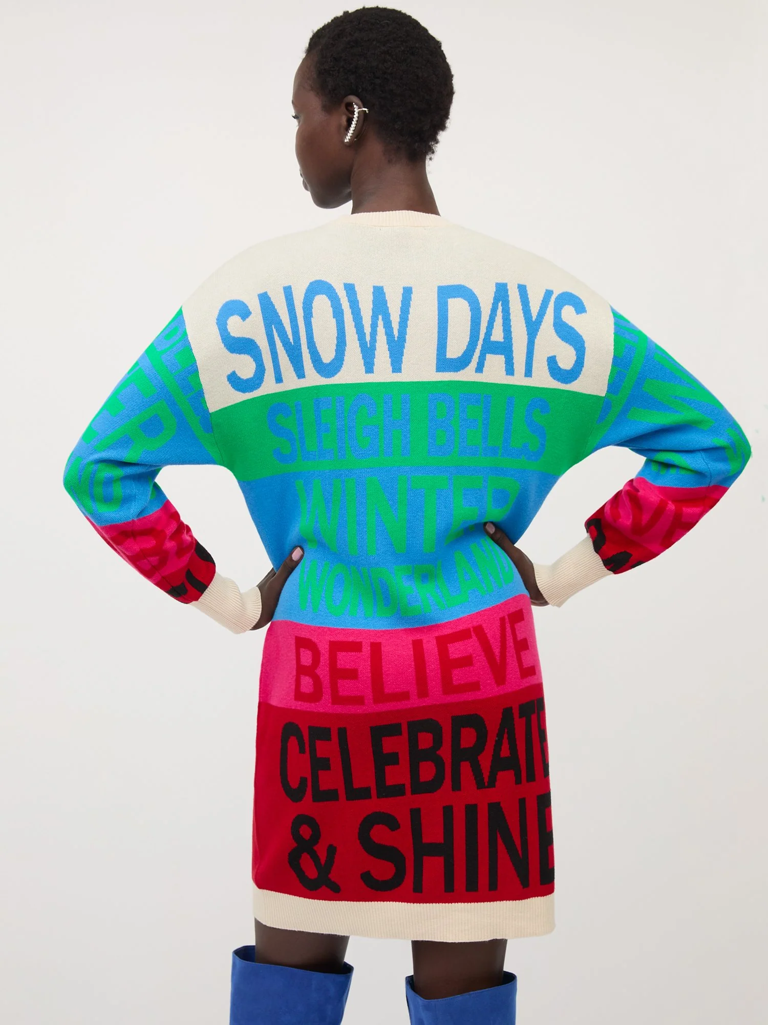 Festive-Text Sweater Dress - Image 3