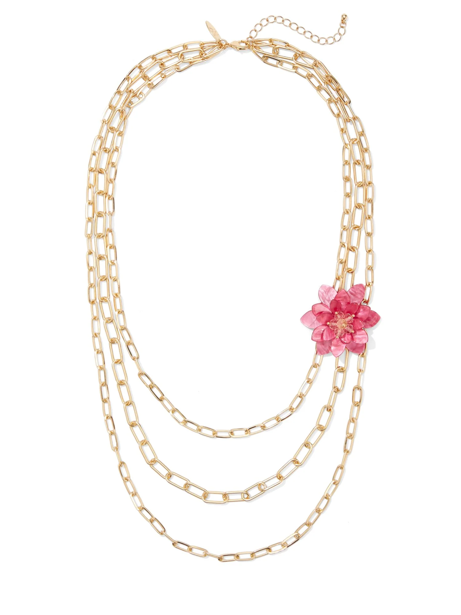 Floral-Accent Layered Link Necklace
