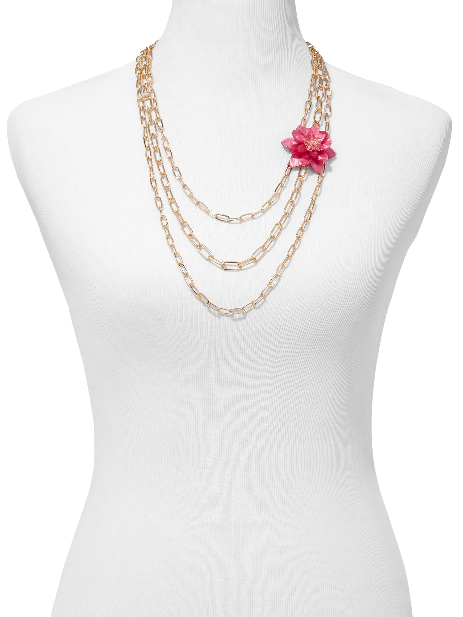 Floral-Accent Layered Link Necklace - Image 2