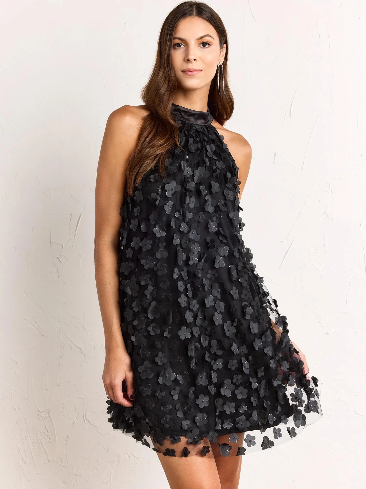 Floral Appliqué Cocktail Mini Dress - Lena