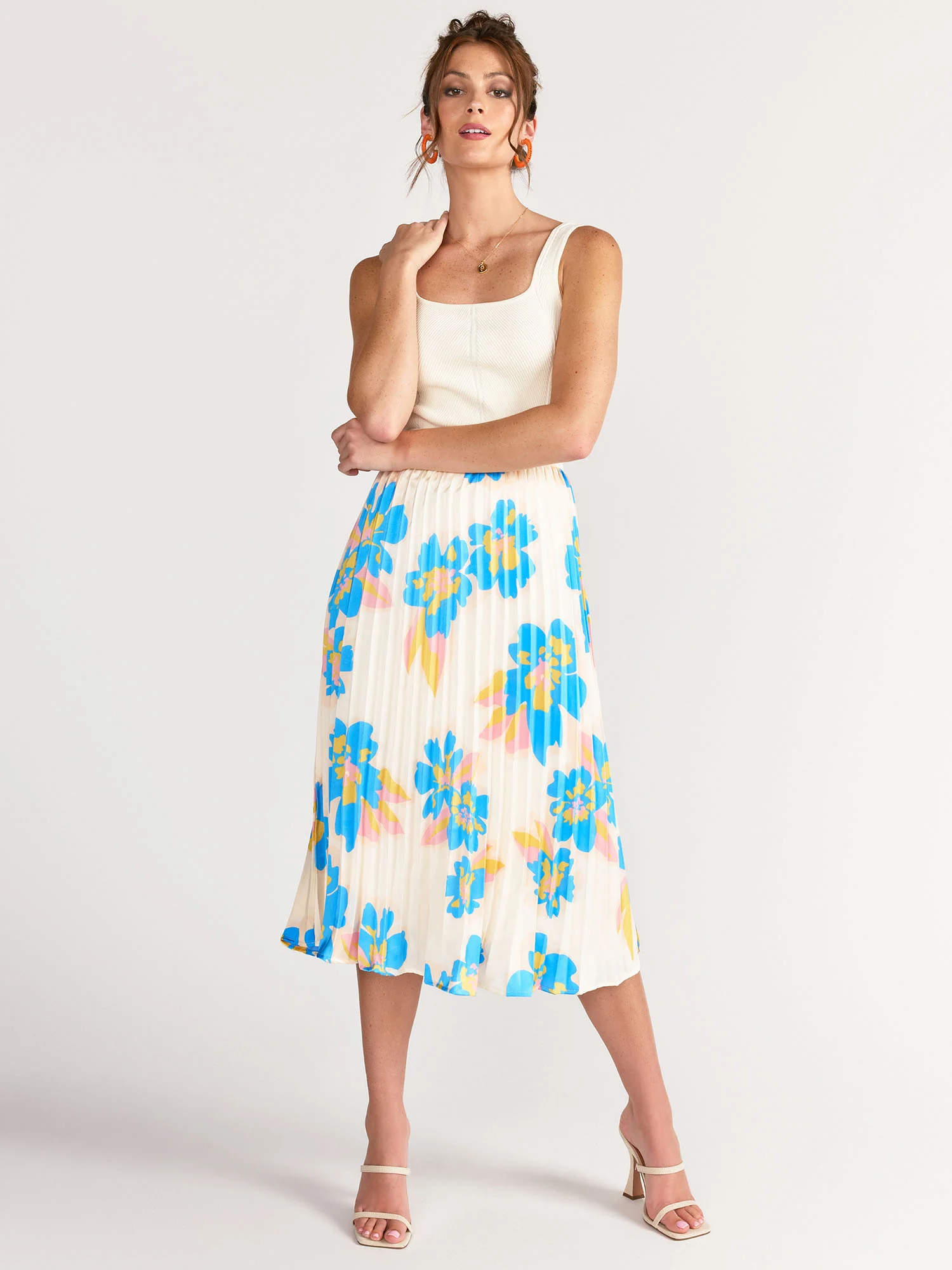 Floral Banded Waist Pleated Midi Skirt - Lena - Image 2