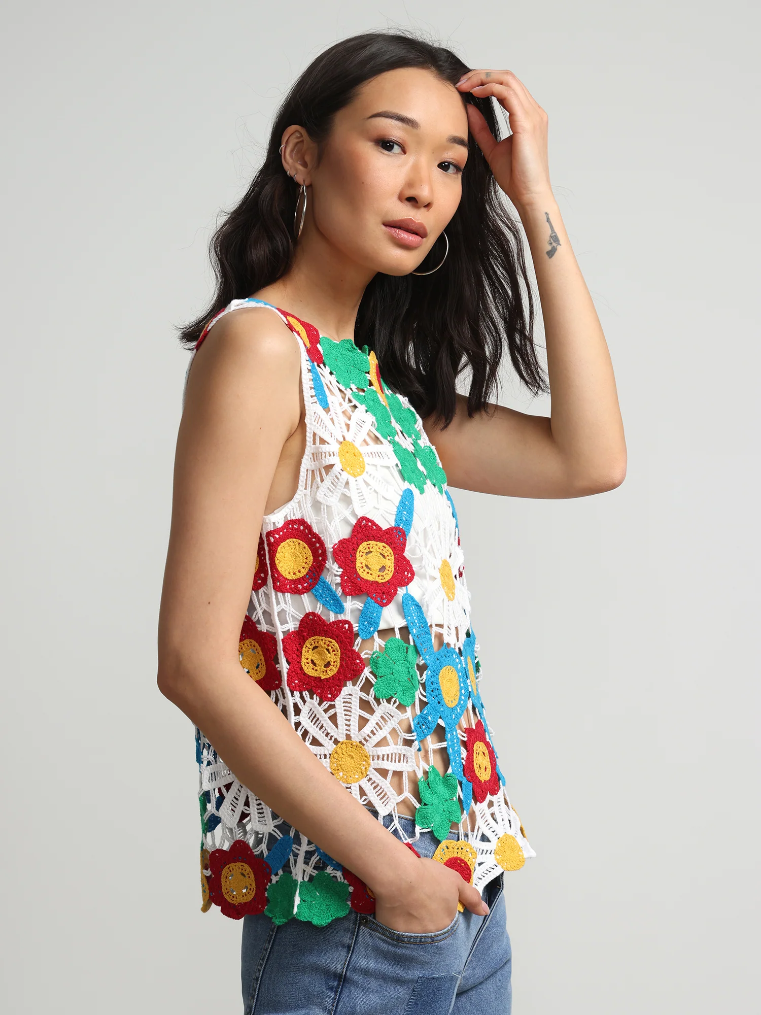 Floral Crochet Sleeveless Top - Image 2