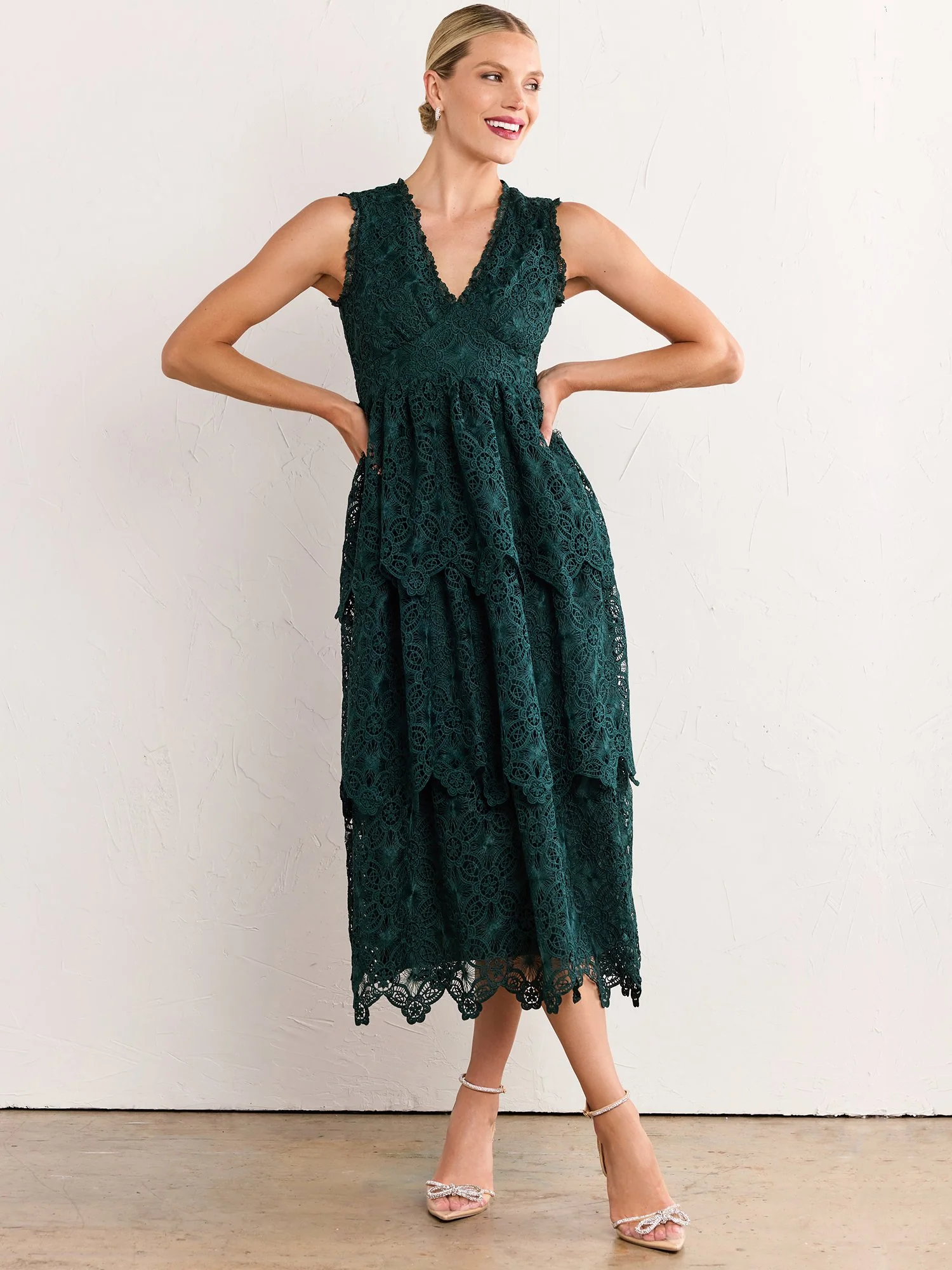 Floral-Crochet Tiered Midi Dress - Just Me - Image 13